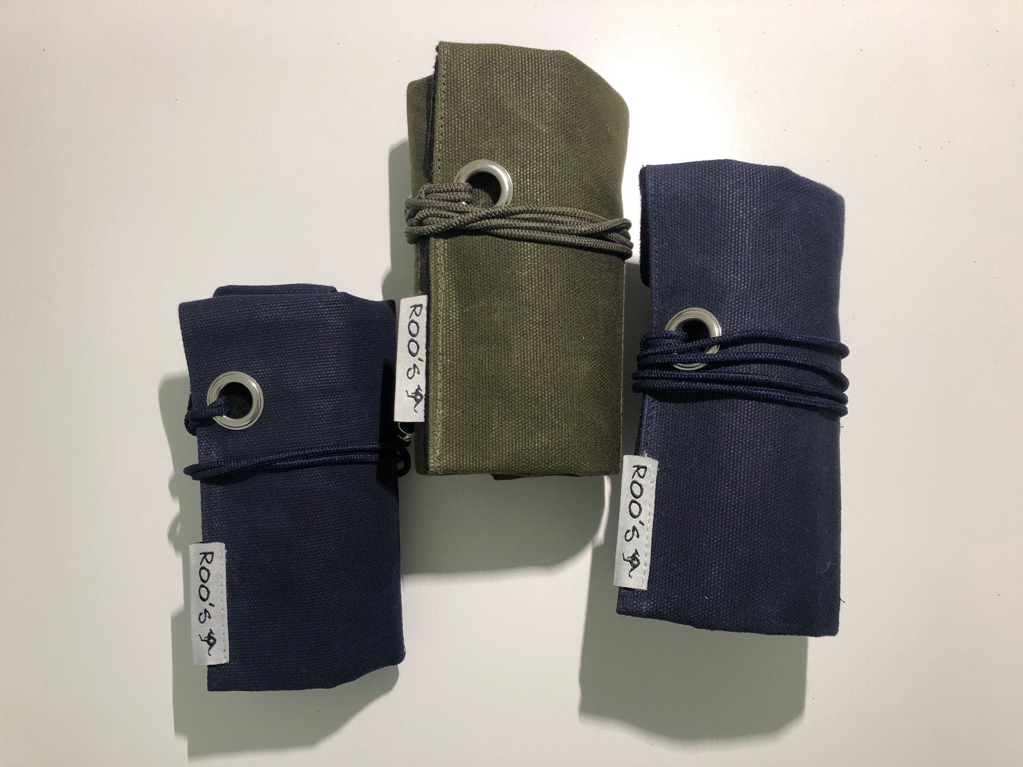 Blaue 3er Watch Roll | Waxed Canvas | Geschenk für Männer | Armbanduhren Rolle 3 Uhren | Reise Uhren Etui | Uhrenrolle Baumwolle gefüttert