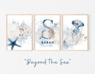 Geburtsposter im 3er-Set | Taufgeschenk | Maritim | Unterwasser | Buchstabe | Aquarell | Tierbild | Bild fürs Baby Kinderzimmer | blau gold