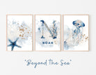 Geburtsposter im 3er-Set | Taufgeschenk | Maritim | Unterwasser | Buchstabe | Aquarell | Tierbild | Bild fürs Baby Kinderzimmer | blau gold