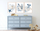 Geburtsposter im 3er-Set | Taufgeschenk | Maritim | Unterwasser | Buchstabe | Aquarell | Tierbild | Bild fürs Baby Kinderzimmer | blau gold