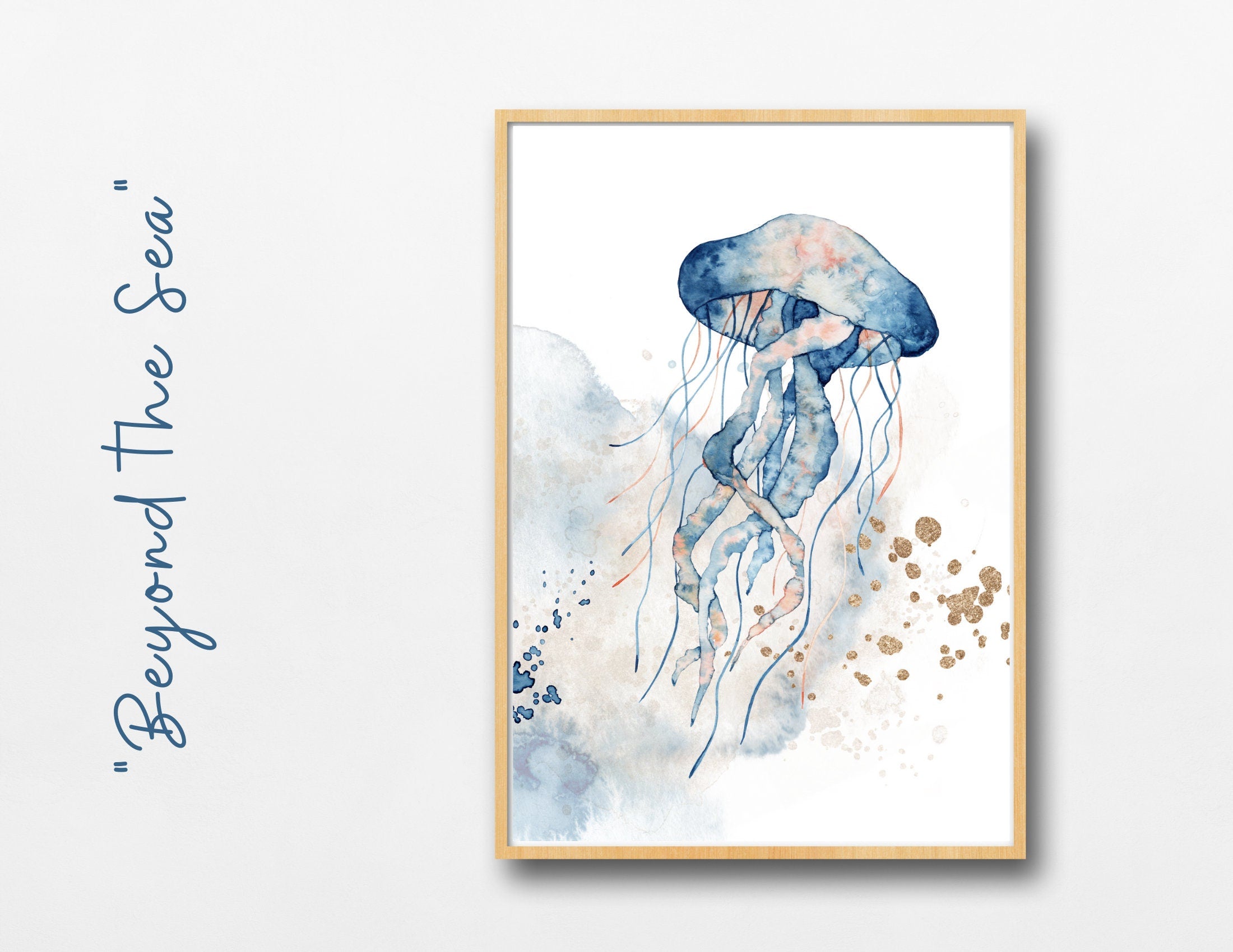 Geburtsposter im 3er-Set | Taufgeschenk | Maritim | Unterwasser | Buchstabe | Aquarell | Tierbild | Bild fürs Baby Kinderzimmer | blau gold