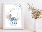 Geburtsposter Name Kind | Taufgeschenk | Individualisierter Print | Oktopus Seepferd Aquarell | Tierbild | Bild Baby Kinderzimmer blau gold