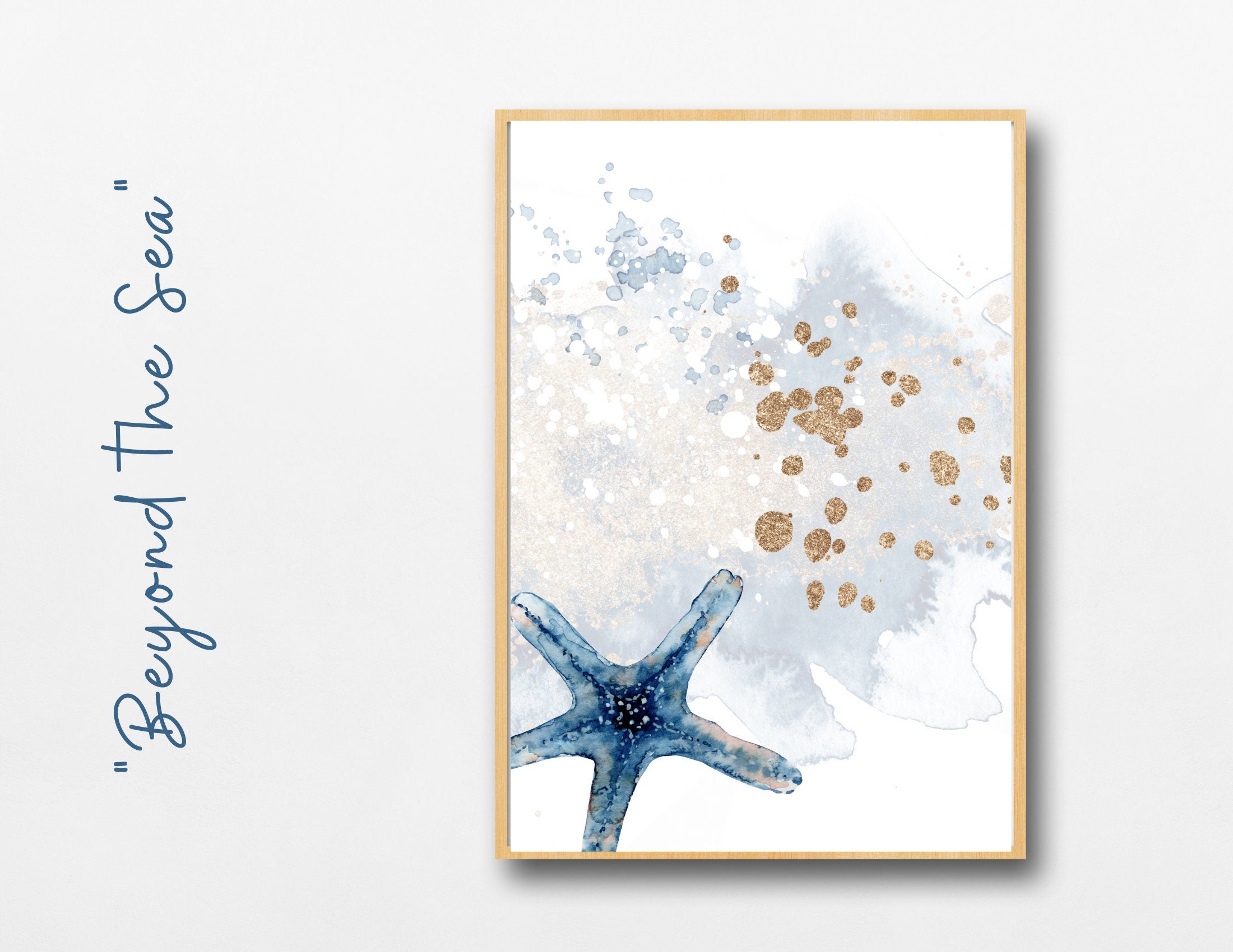 Geburtsposter im 3er-Set | Taufgeschenk | Maritim | Unterwasser | Buchstabe | Aquarell | Tierbild | Bild fürs Baby Kinderzimmer | blau gold