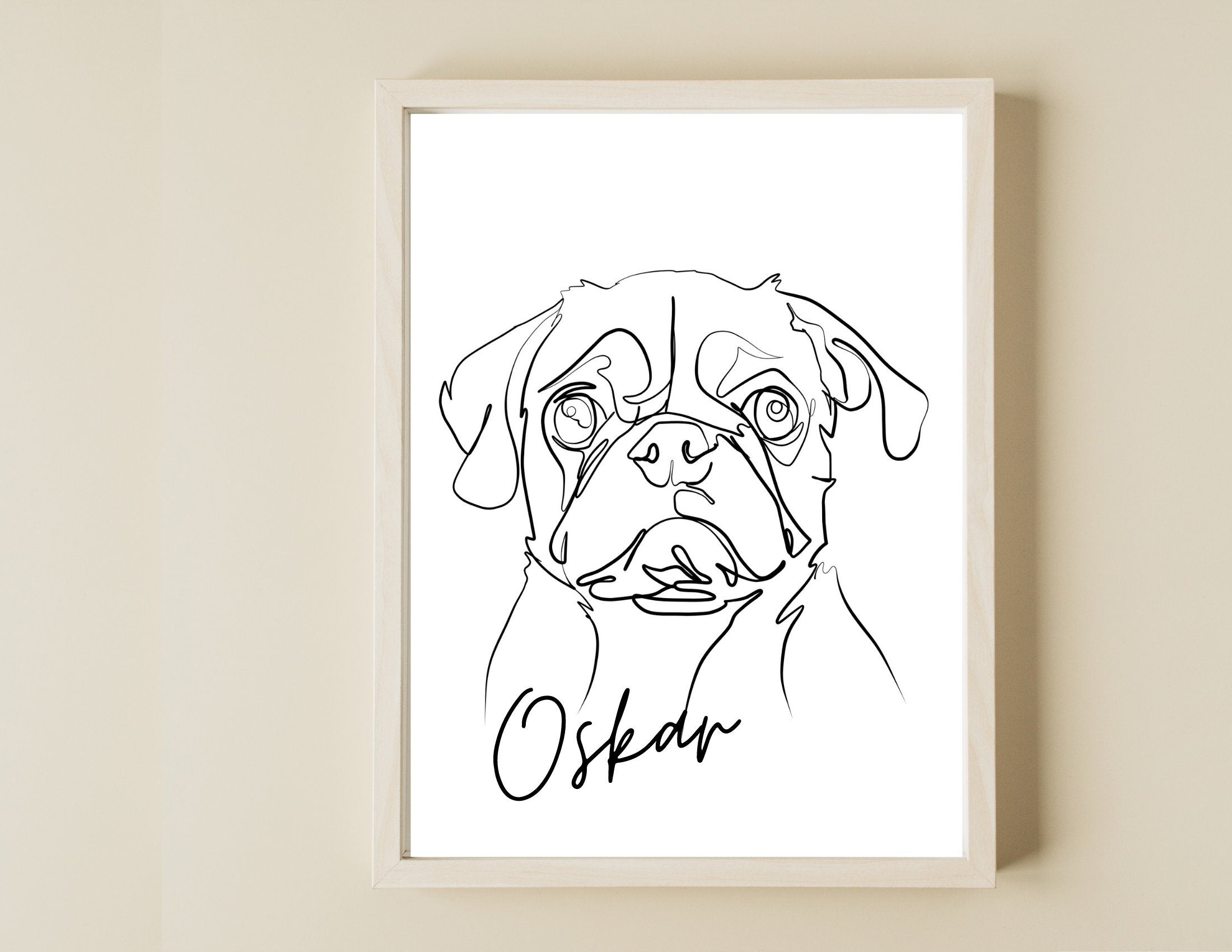Hunde Portrait | One Line Art | Haustier Portrait | Benutzerdefiniert | Tierportrait Name | Auch als Gutschein