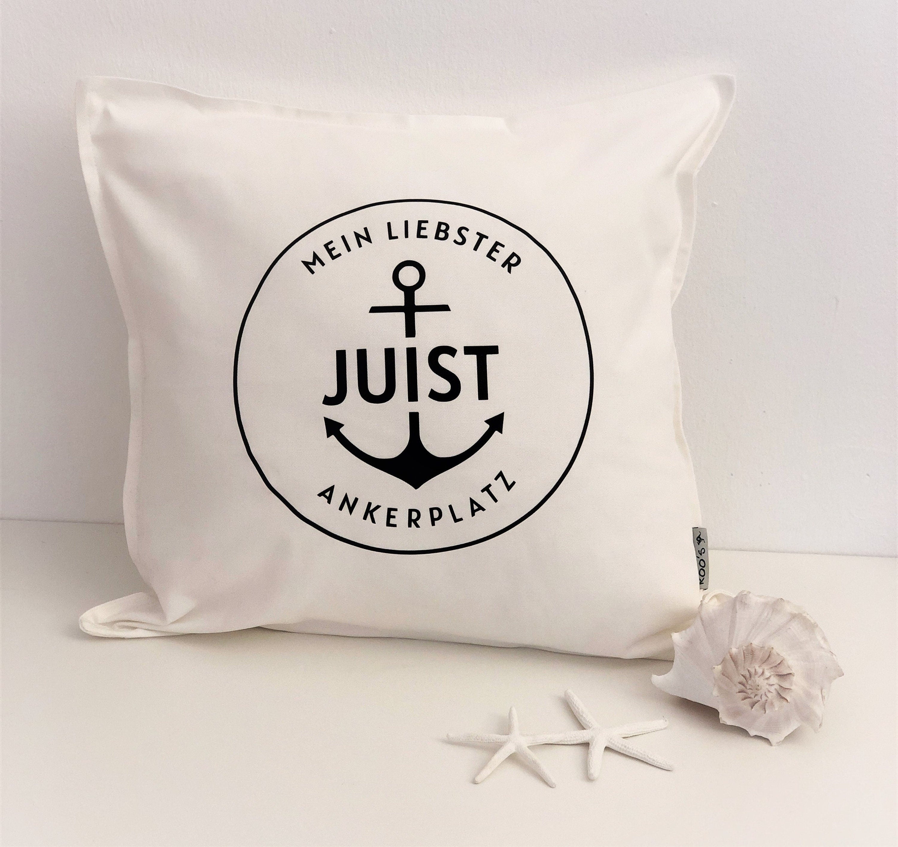 Personalisiertes Insel Kissen | Sylt, Amrum, Juist, Föhr, Langeoog, Norderney | Maritime Deko mit Wunschinsel | 50 x 50 cm Küsten Kissen