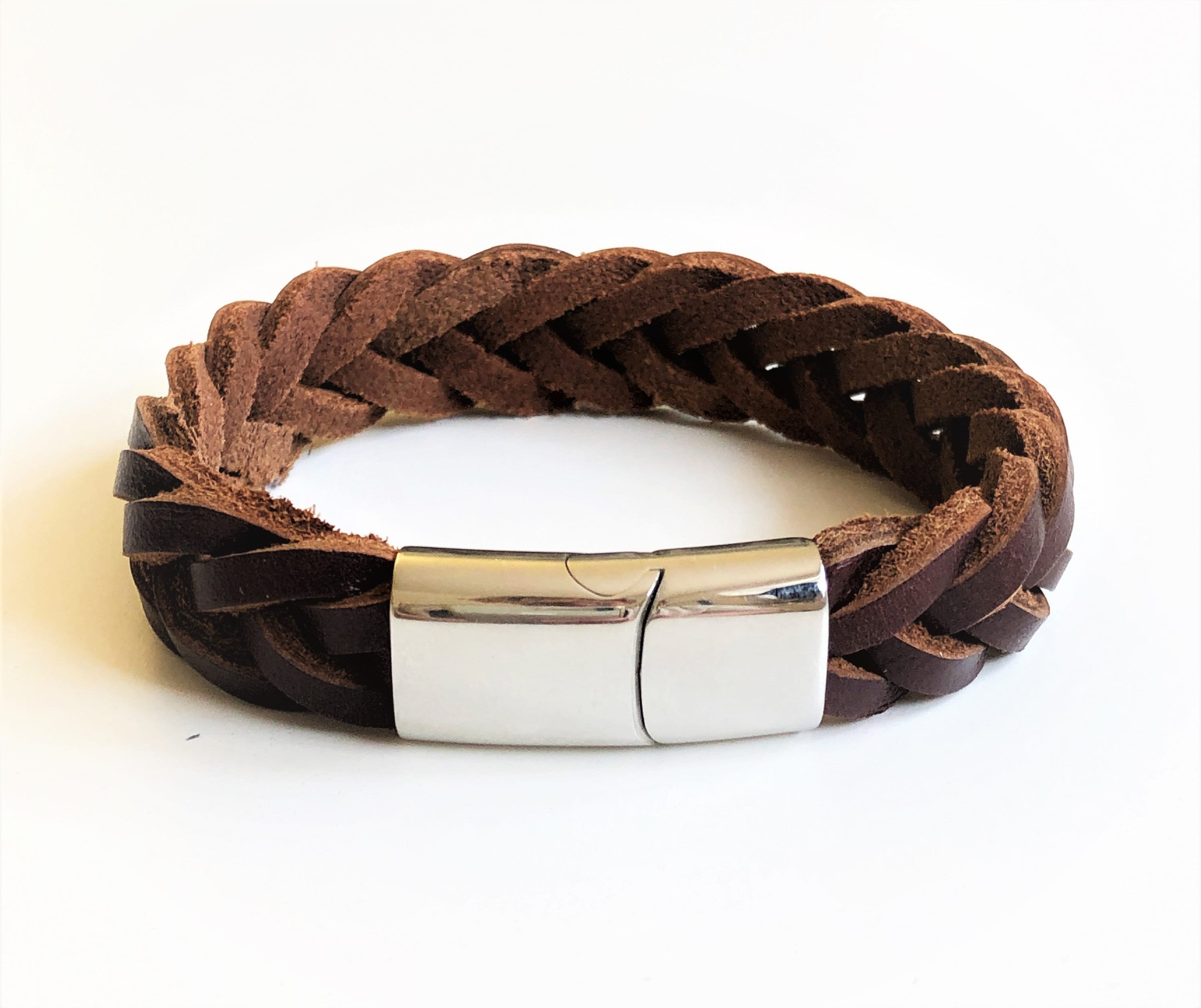 Braunes geflochtenes Lederarmband für Männer | Verschluss Edelstahl | Herrenarmband | Geschenk Vatertag
