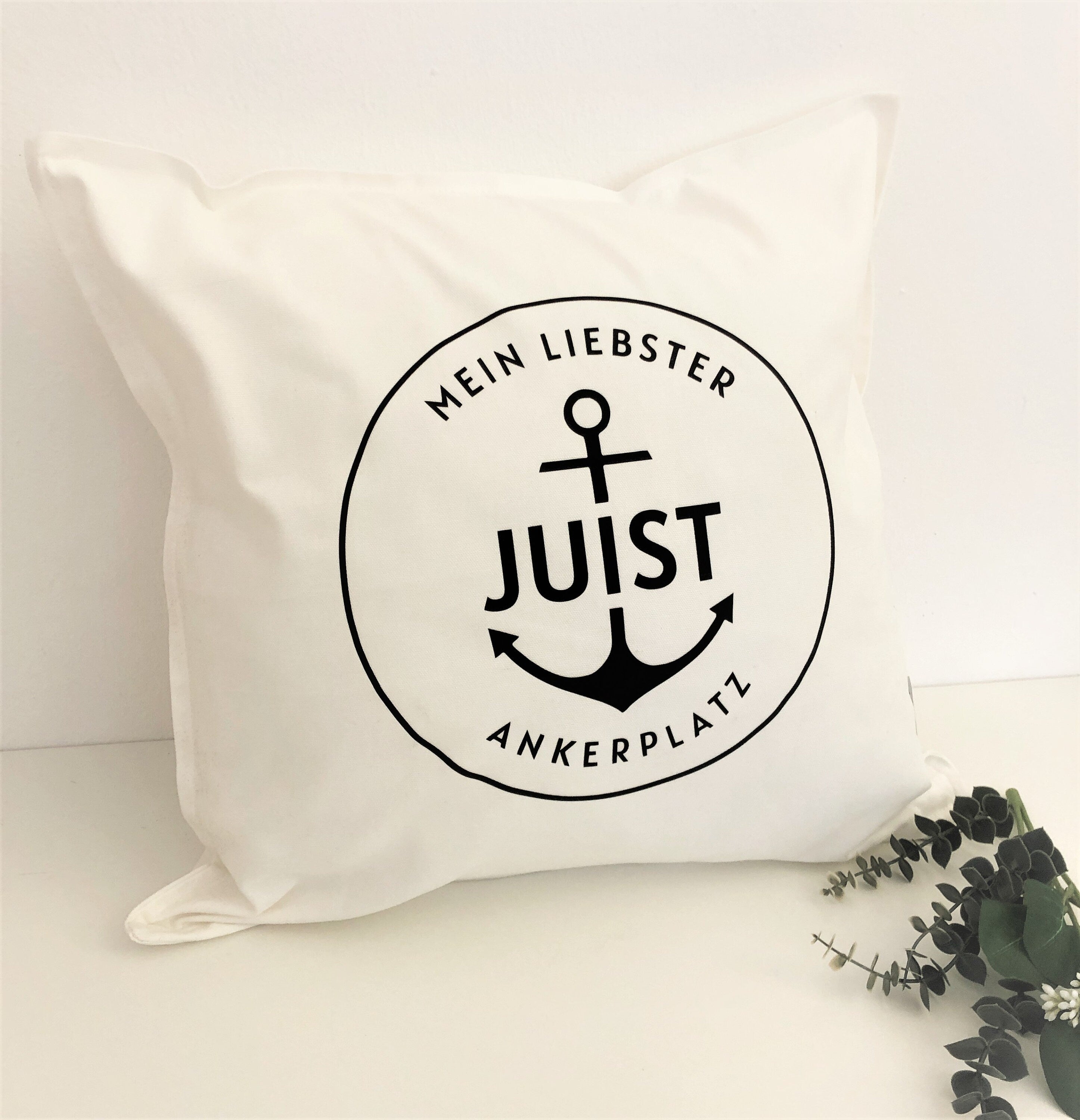 Personalisiertes Insel Kissen | Sylt, Amrum, Juist, Föhr, Langeoog, Norderney | Maritime Deko mit Wunschinsel | 50 x 50 cm Küsten Kissen