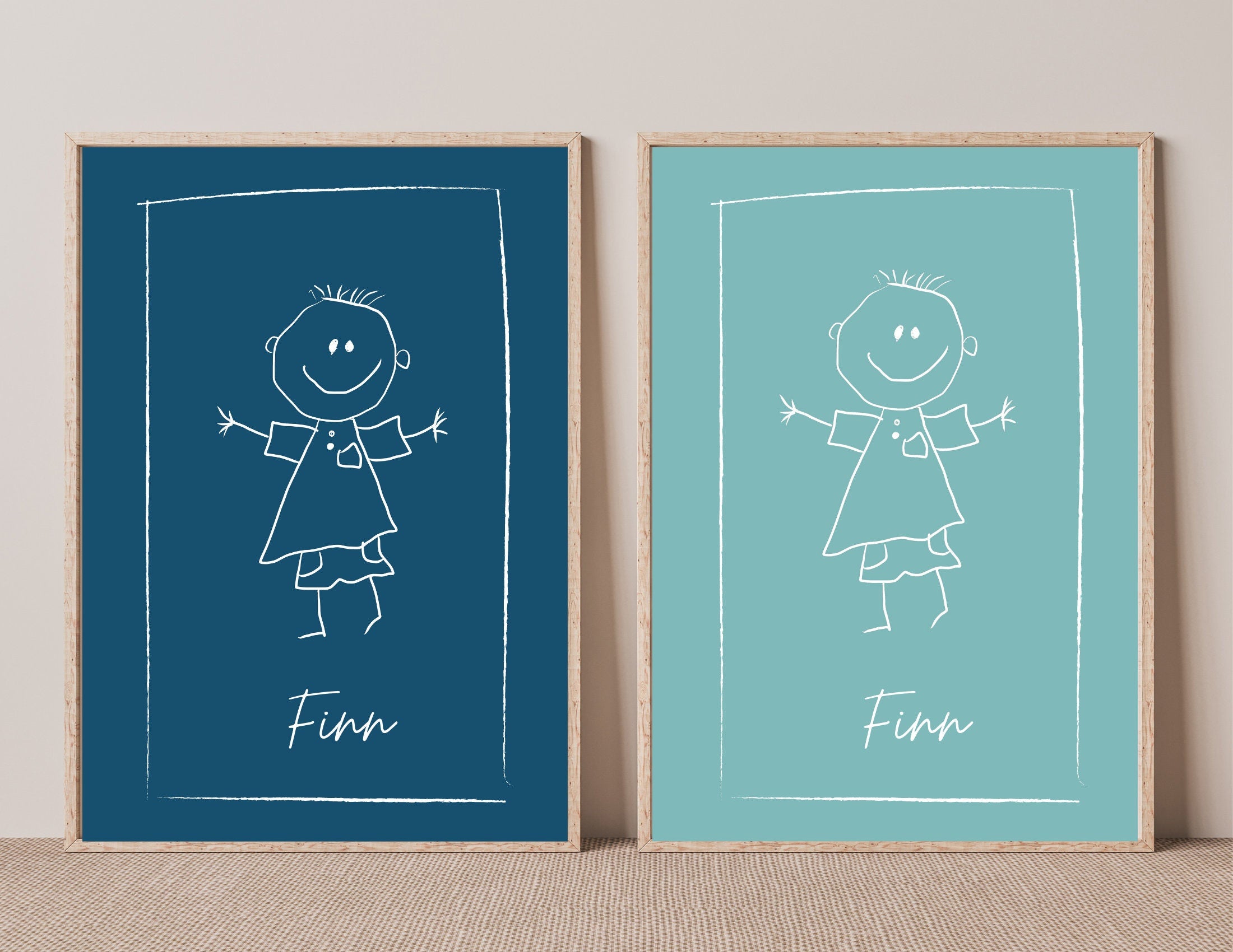 Personalisiertes Kinderbild | Kinderzeichnung als Kunstwerk | Dein Kinderbild als Poster | Hintergrund in Wunschfarbe