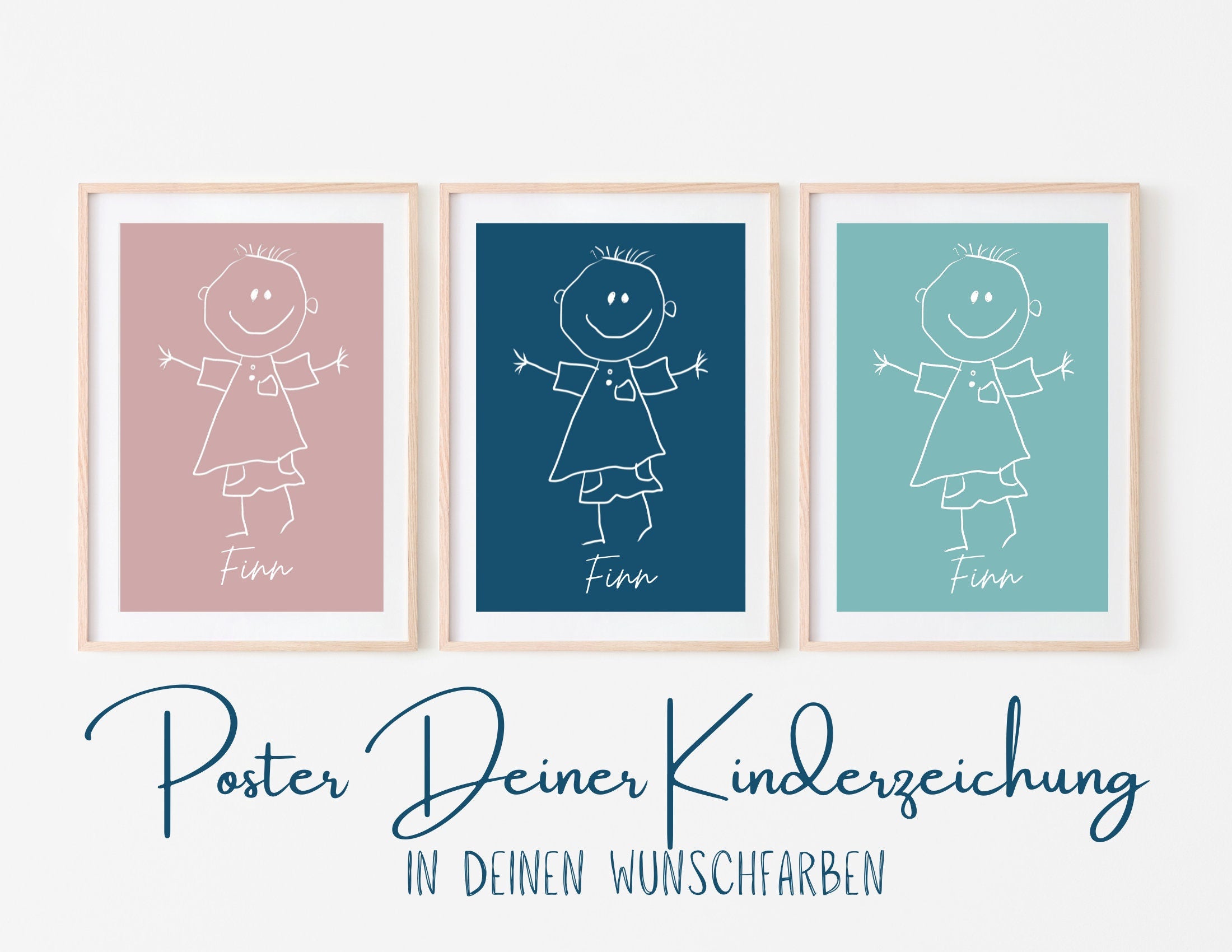 Kinder Kunstwerk Poster | Kinderzeichnung als personalisierter Posterdruck | Dein Kinderbild als Poster mit Hintergrund Farbe nach Wunsch