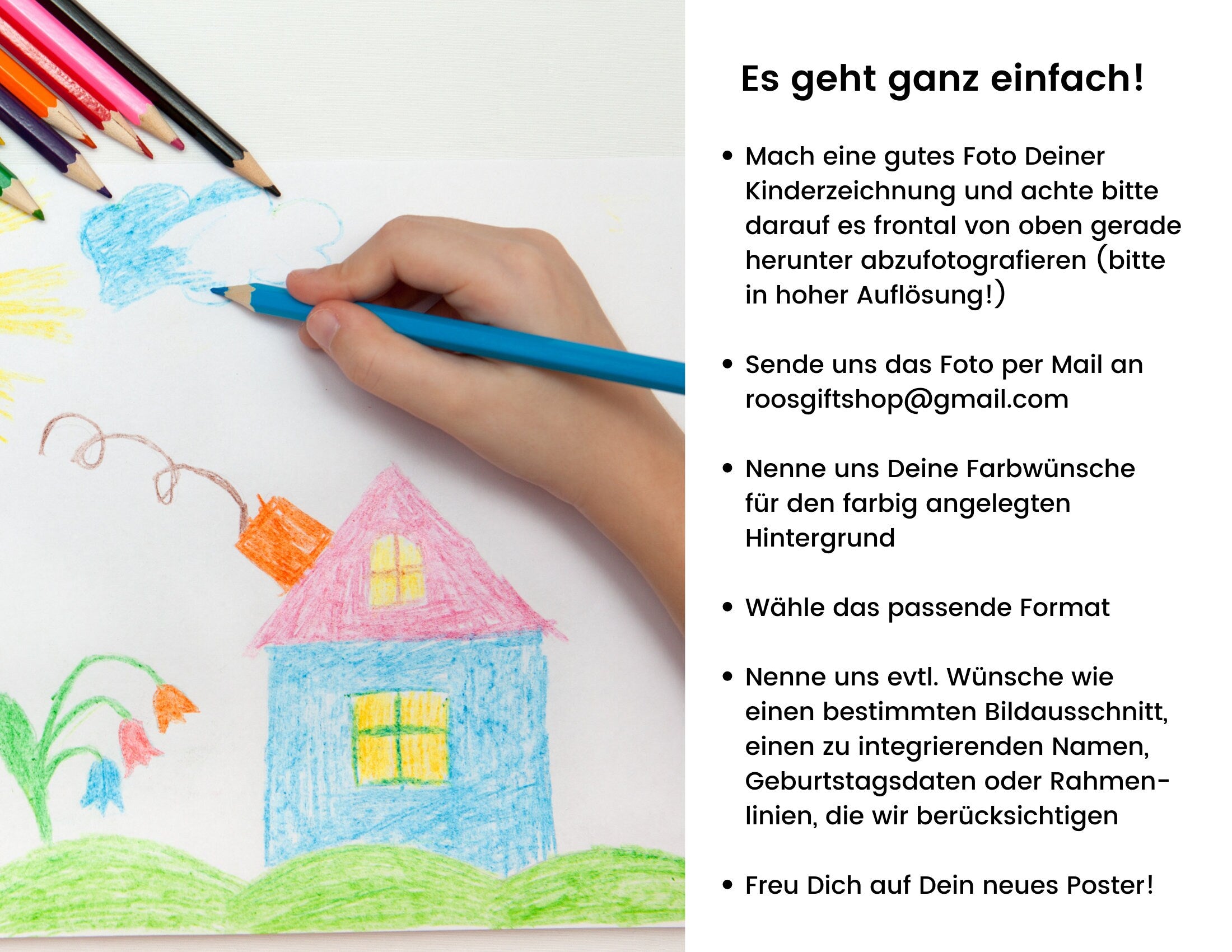 Personalisiertes Kinderbild | Kinderzeichnung als Kunstwerk | Dein Kinderbild als Poster | Hintergrund in Wunschfarbe