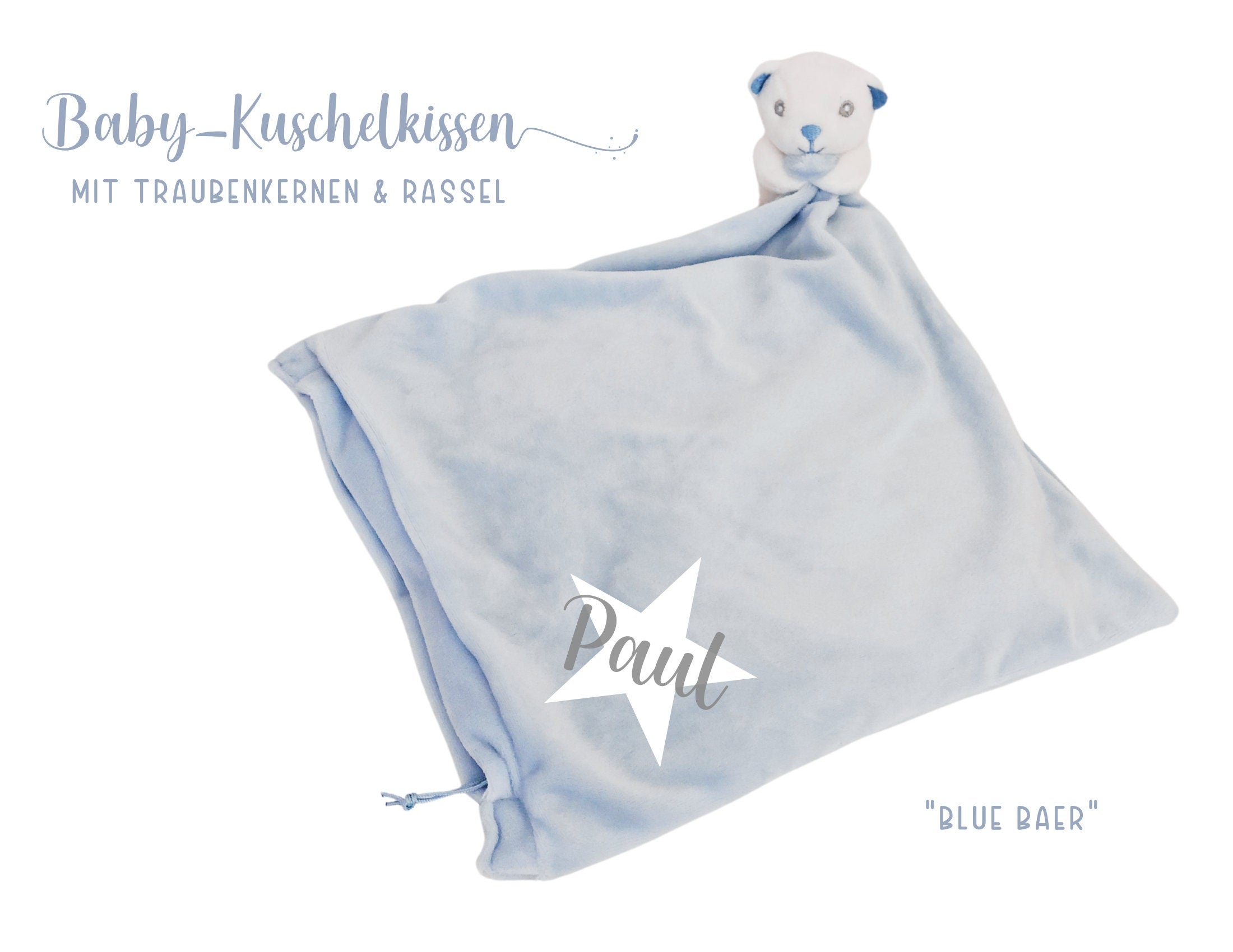 Hellblaues Kissen mit Bär | personalisiert | mit Baby Namen