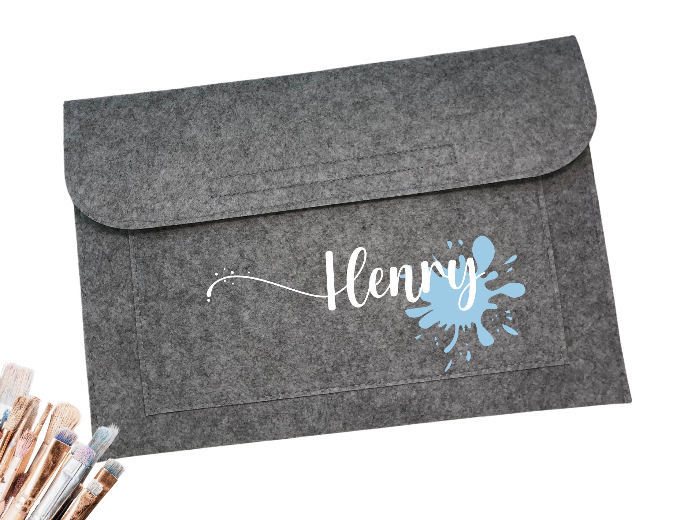 Hellgraue Sammelmappe | personalisierte Filzmappe | passend für DIN A4 | Name des Kindes | Schule | Kita | Kunstwerke Bilder Zeichnungen