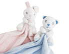 Kissen mit Häschen oder Bärchen | personalisiert | Baby Name | rosa oder hellblau | Samt