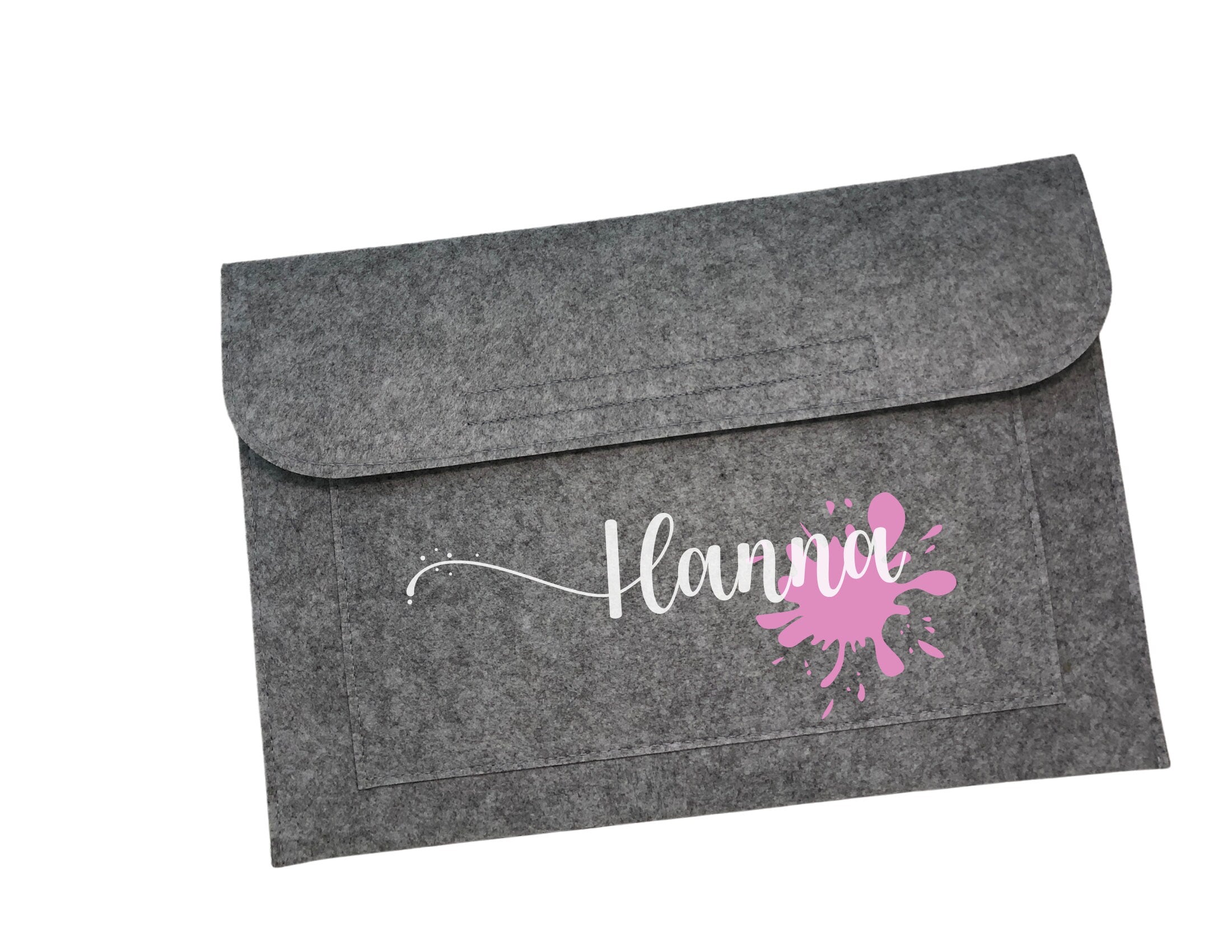 Hellgraue Sammelmappe | personalisierte Filzmappe | passend für DIN A4 | Name des Kindes | Schule | Kita | Kunstwerke Bilder Zeichnungen