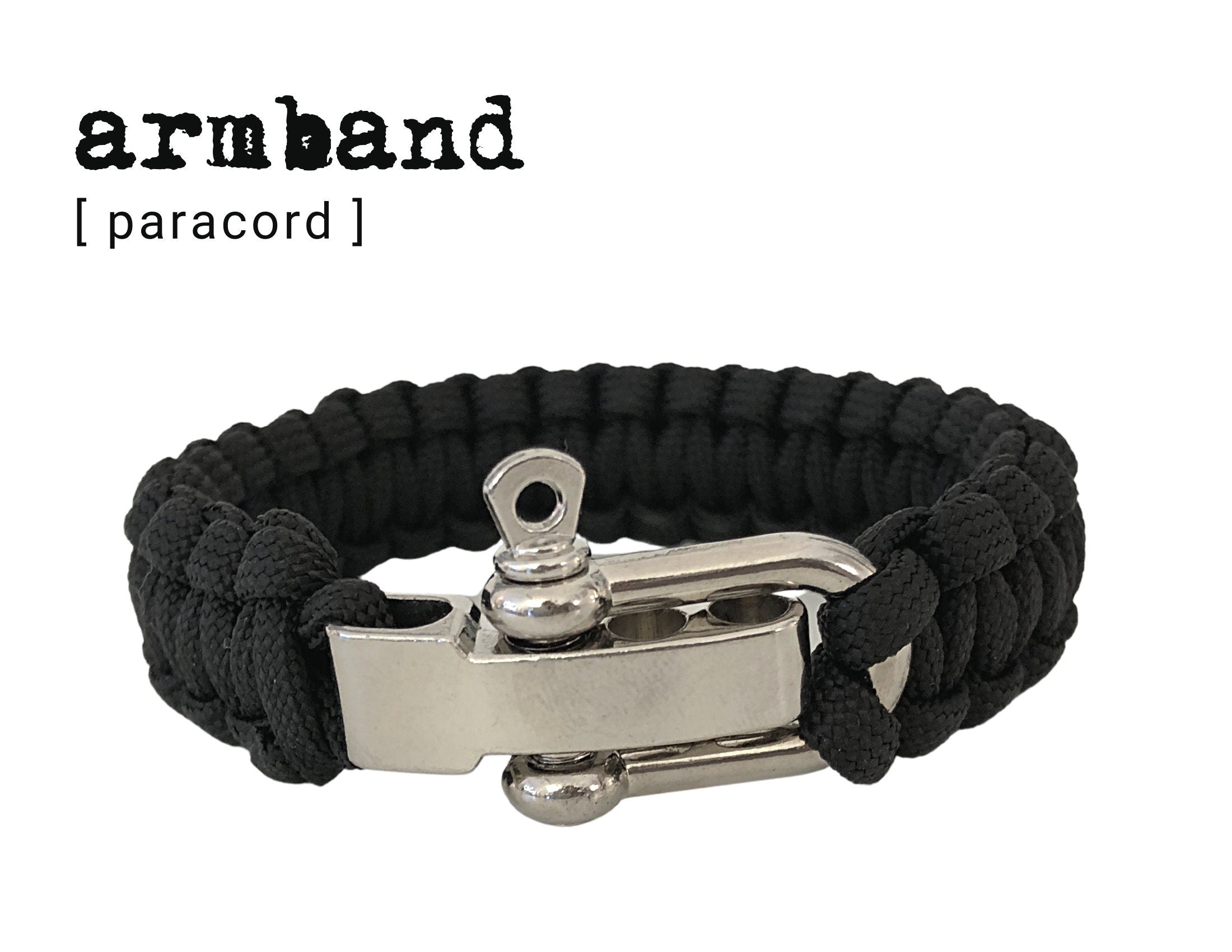 Paracord Armband | silberner Schäkel Verschluss | Survivor Stil | Outdoor | Männerarmband | schwarz