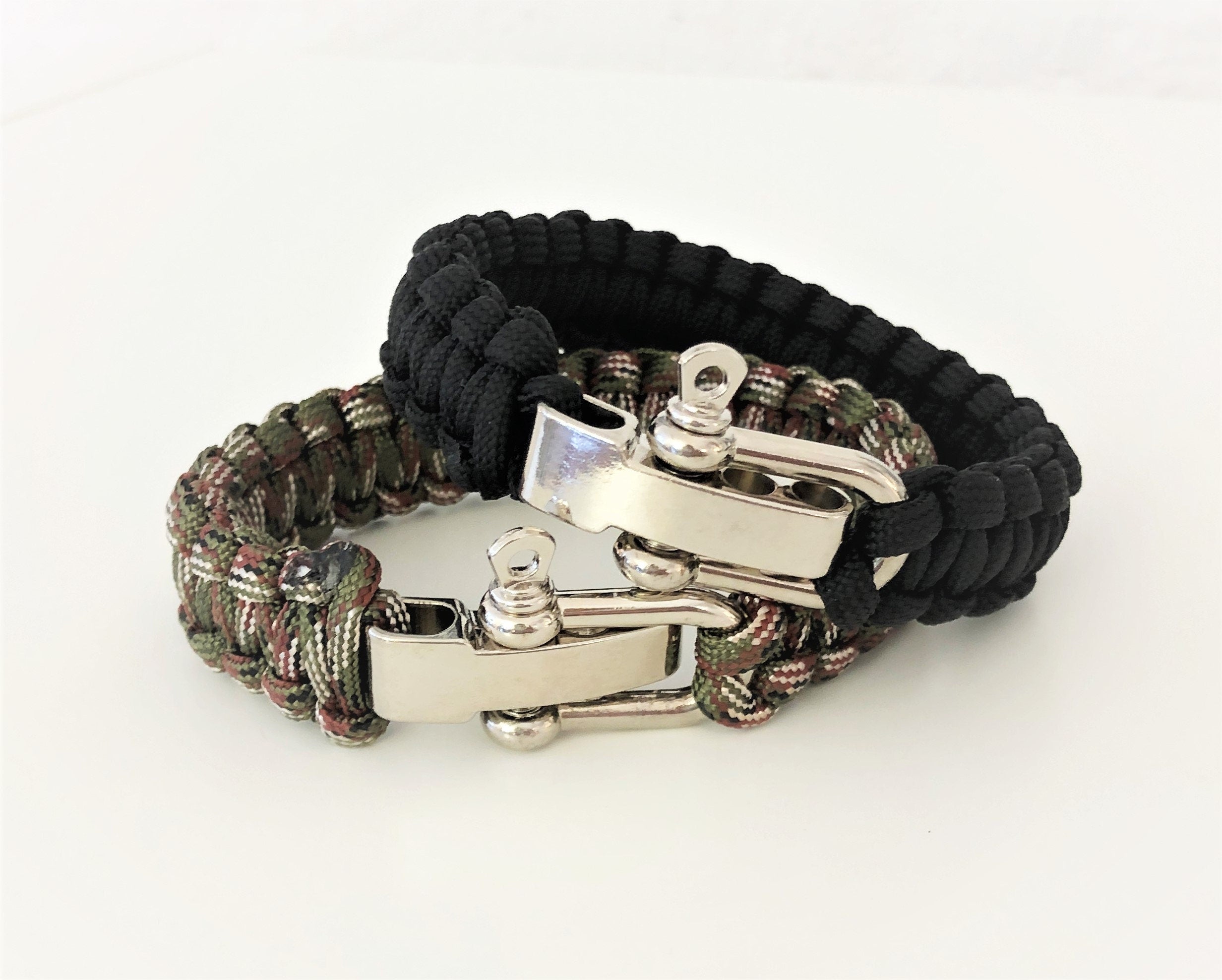 Paracord Armband | silberner Schäkel Verschluss | Survivor Stil | Outdoor | Männerarmband | schwarz