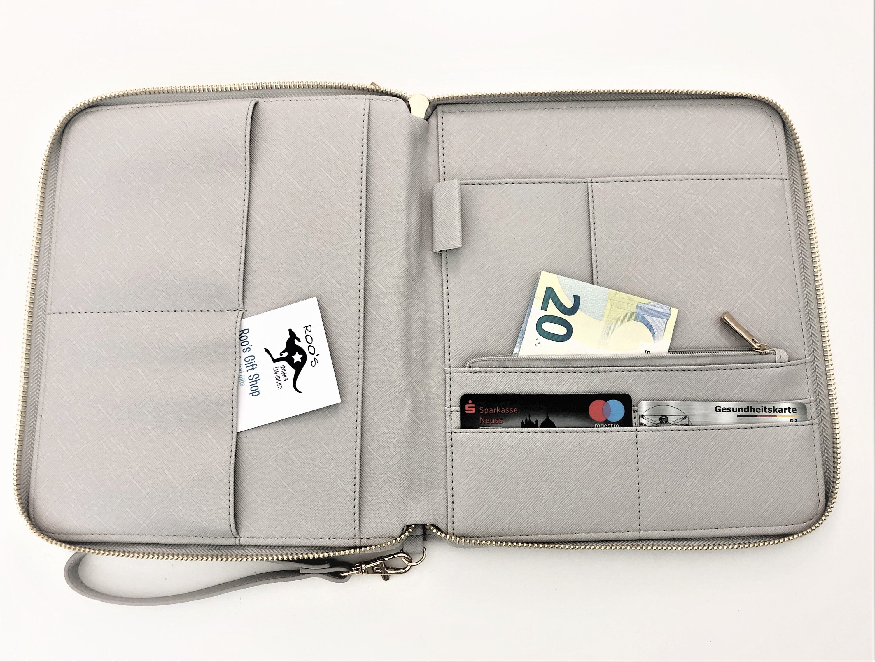 Grauer Organizer für Mutterpass & U-Heft | personalisierte Mappe für alle Unterlagen | Dokumenten Hülle für Mama und Kind