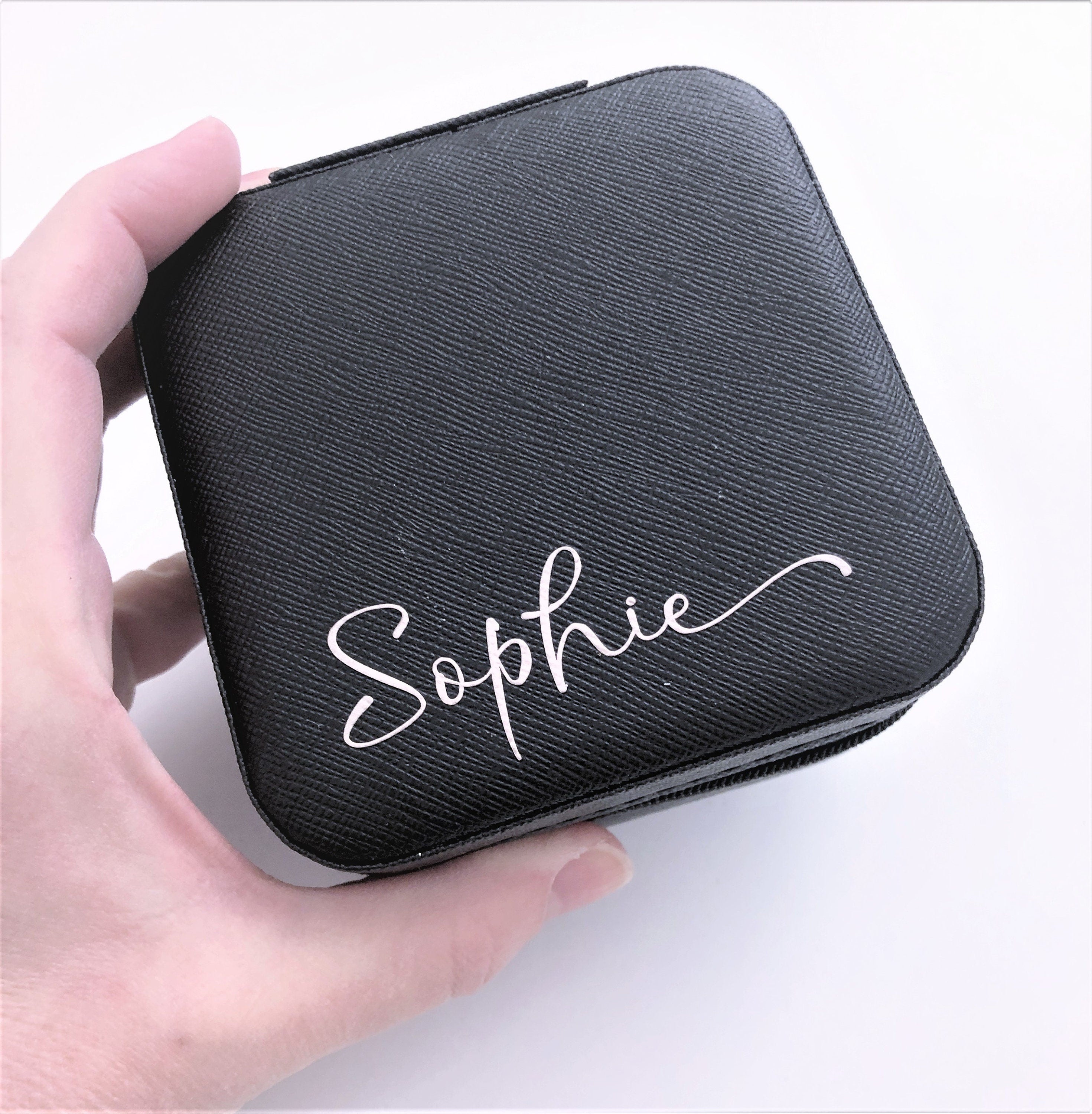 Schmuck-Etui für die Reise | personalisierte Schmuckbox | kleine Schatulle mit Namen | rosa, pink, schwarz, beige