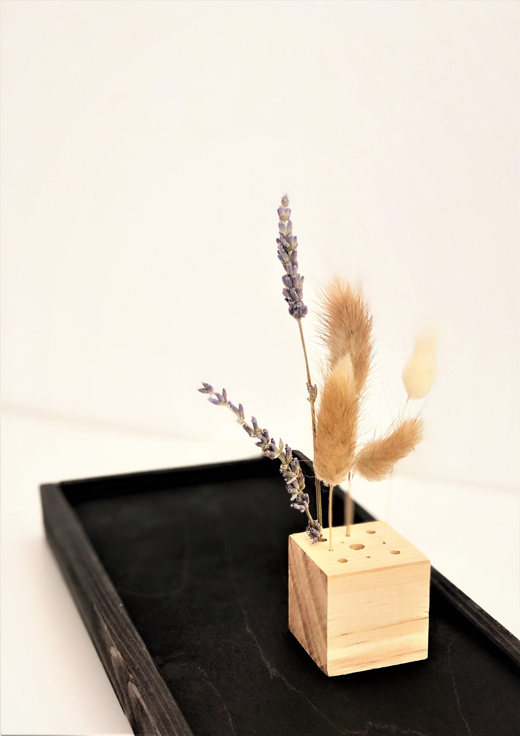 Dried Flowers | Holzwürfel aus Holz | Ständer Trockenblumen Federn | Boho | kleines Geschenk