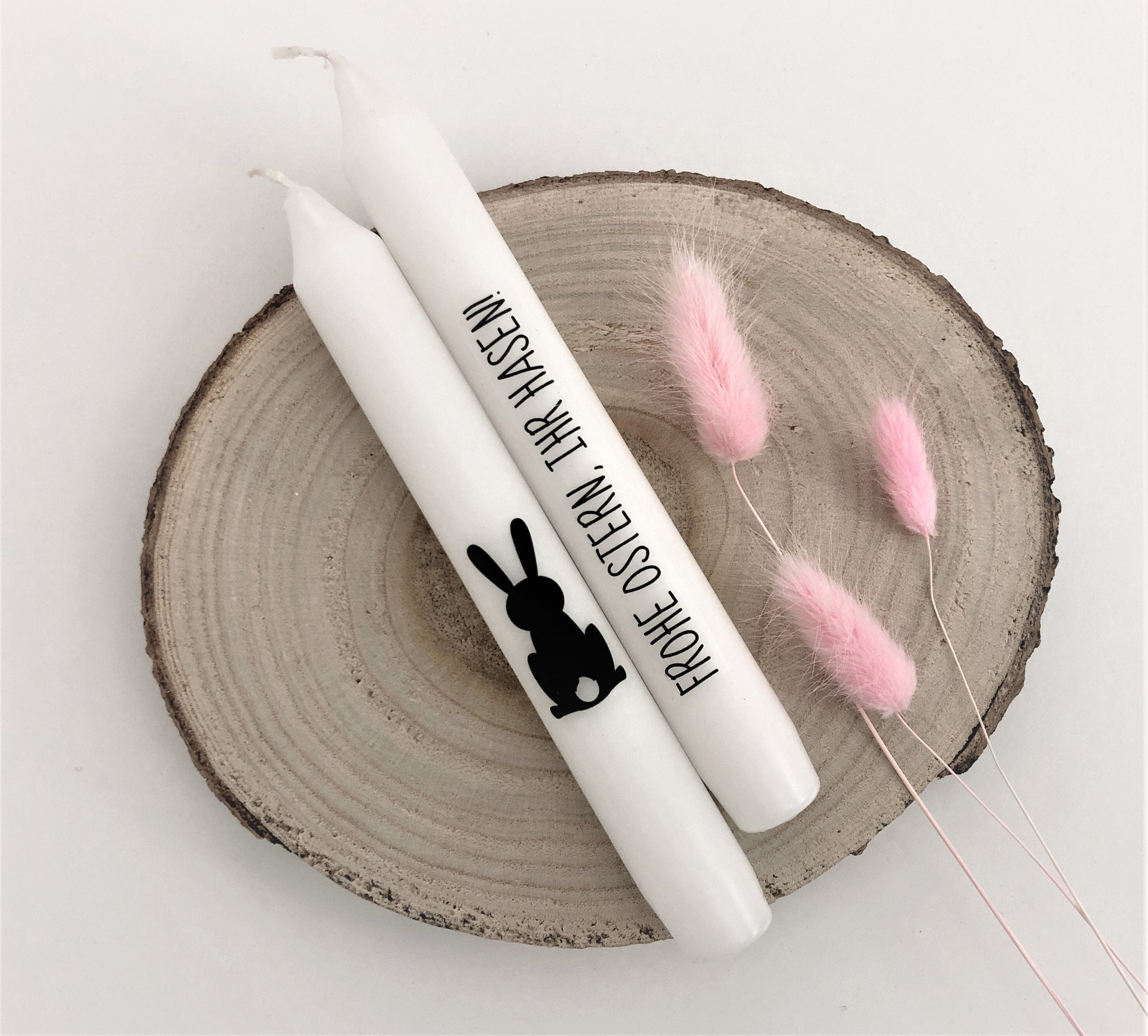 Osterkerzen mit Botschaft | Stabkerzen in schwarz weiß | Ostergrüße Kerzen im 2er- oder 3er-Set - mit Deinen Wunschmotiven