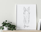 Pferde Portrait nach Foto | One Line Art | Digital Print | Benutzerdefiniertes Bild | gerahmtes Tierportrait | Name | Boho Skandi Stil