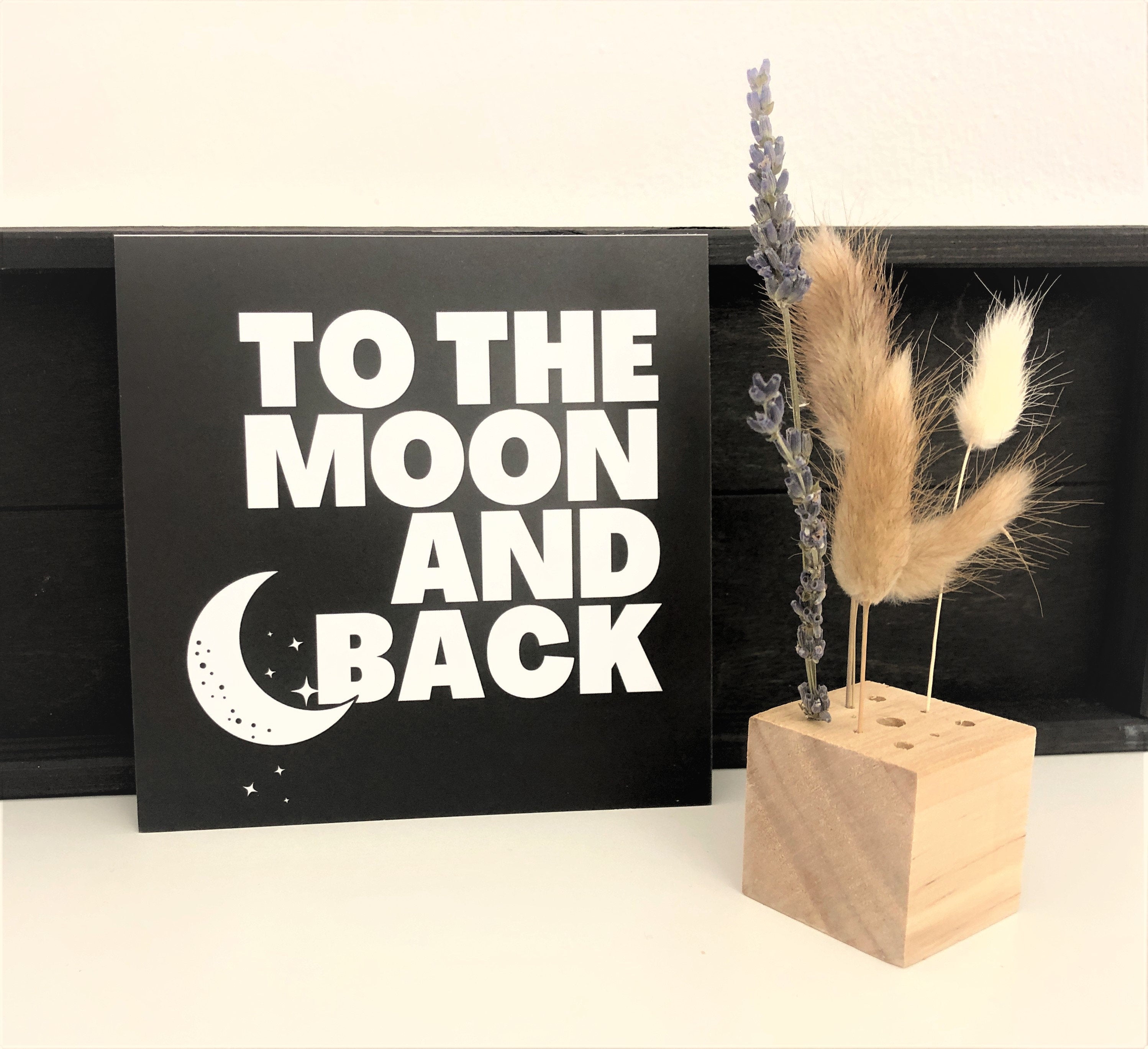 Dried Flowers | Holzwürfel aus Holz | Ständer Trockenblumen Federn | Boho | kleines Geschenk