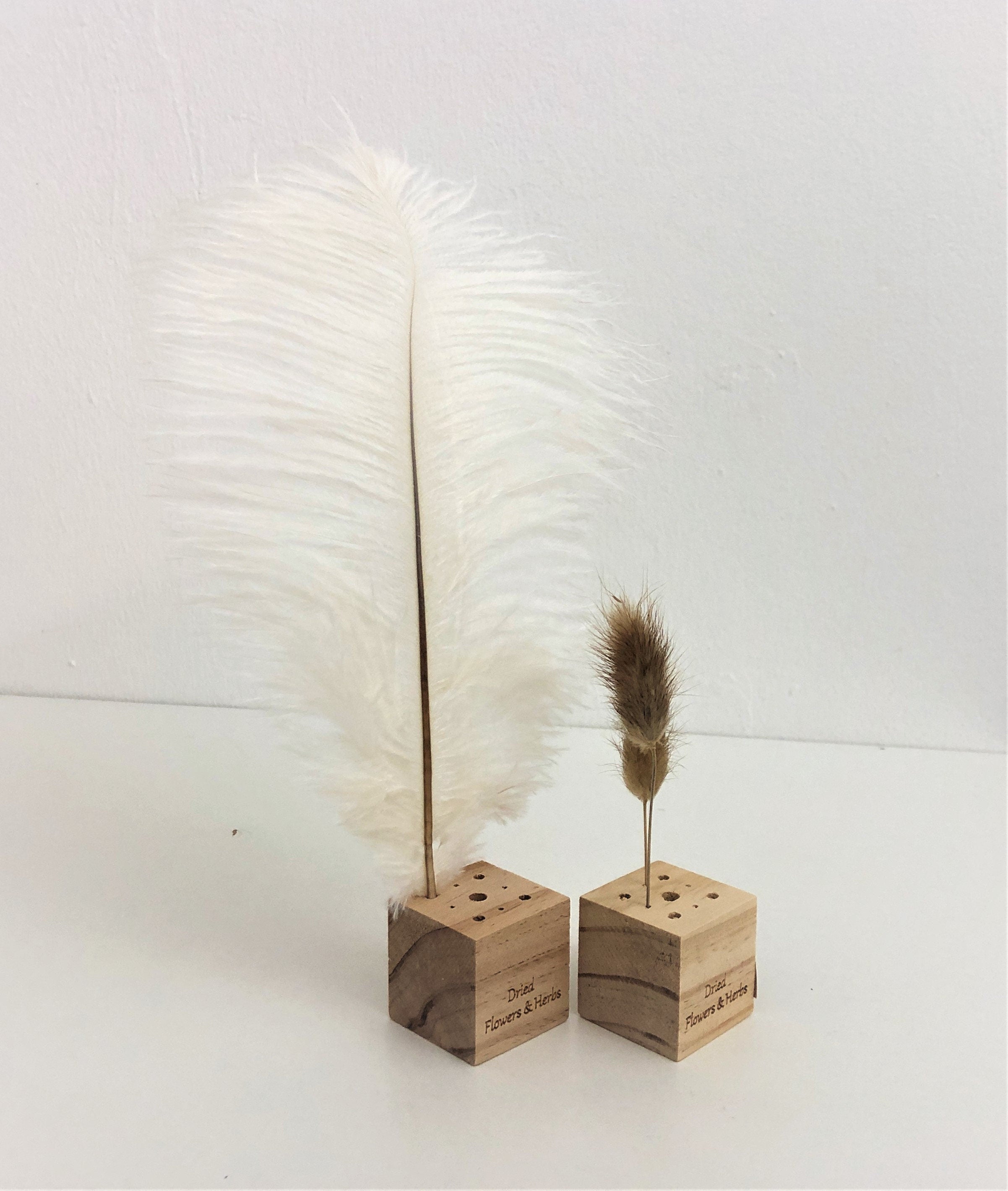 Dried Flowers | Holzwürfel aus Holz | Ständer Trockenblumen Federn | Boho | kleines Geschenk