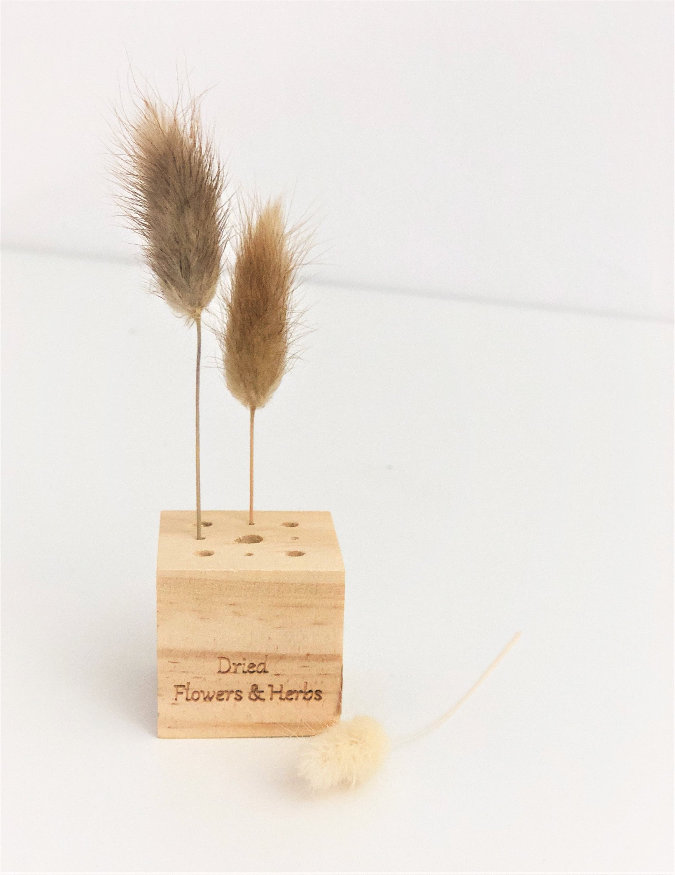 Dried Flowers | Holzwürfel aus Holz | Ständer Trockenblumen Federn | Boho | kleines Geschenk