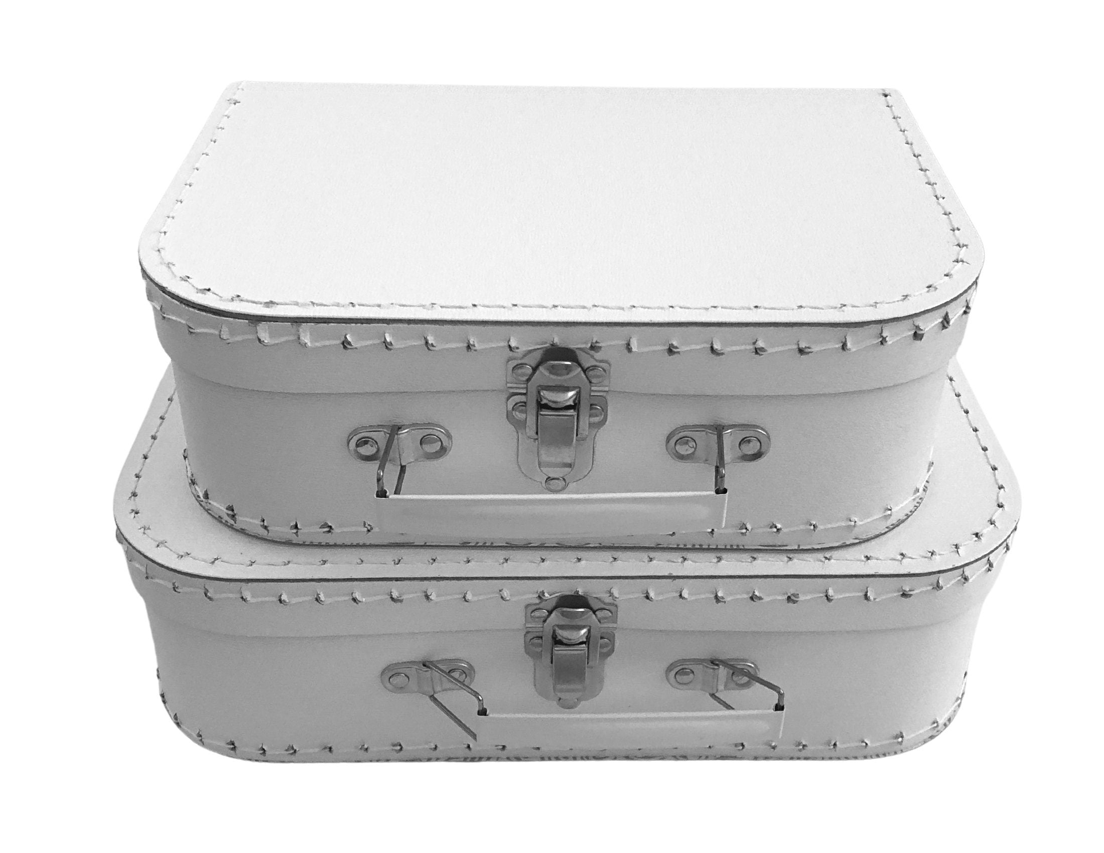 Kleiner weißer Kinderkoffer | Roboter | Pappkoffer für Spielzeug | Geschenk Kindergartenkind Schulkind