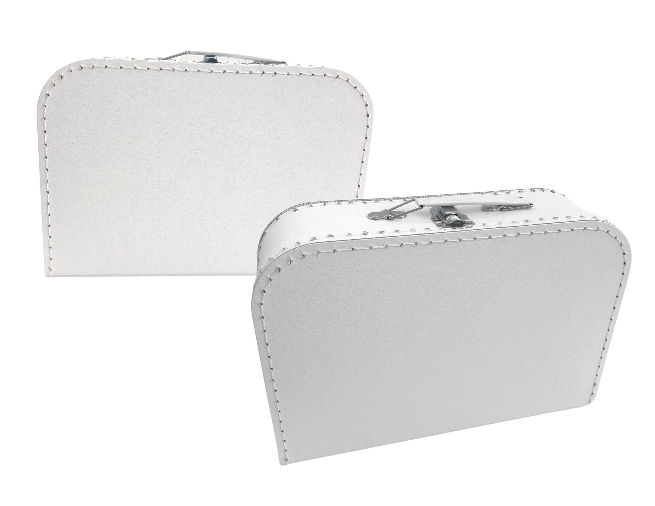 Kleiner weißer Kinderkoffer | Roboter | Pappkoffer für Spielzeug | Geschenk Kindergartenkind Schulkind