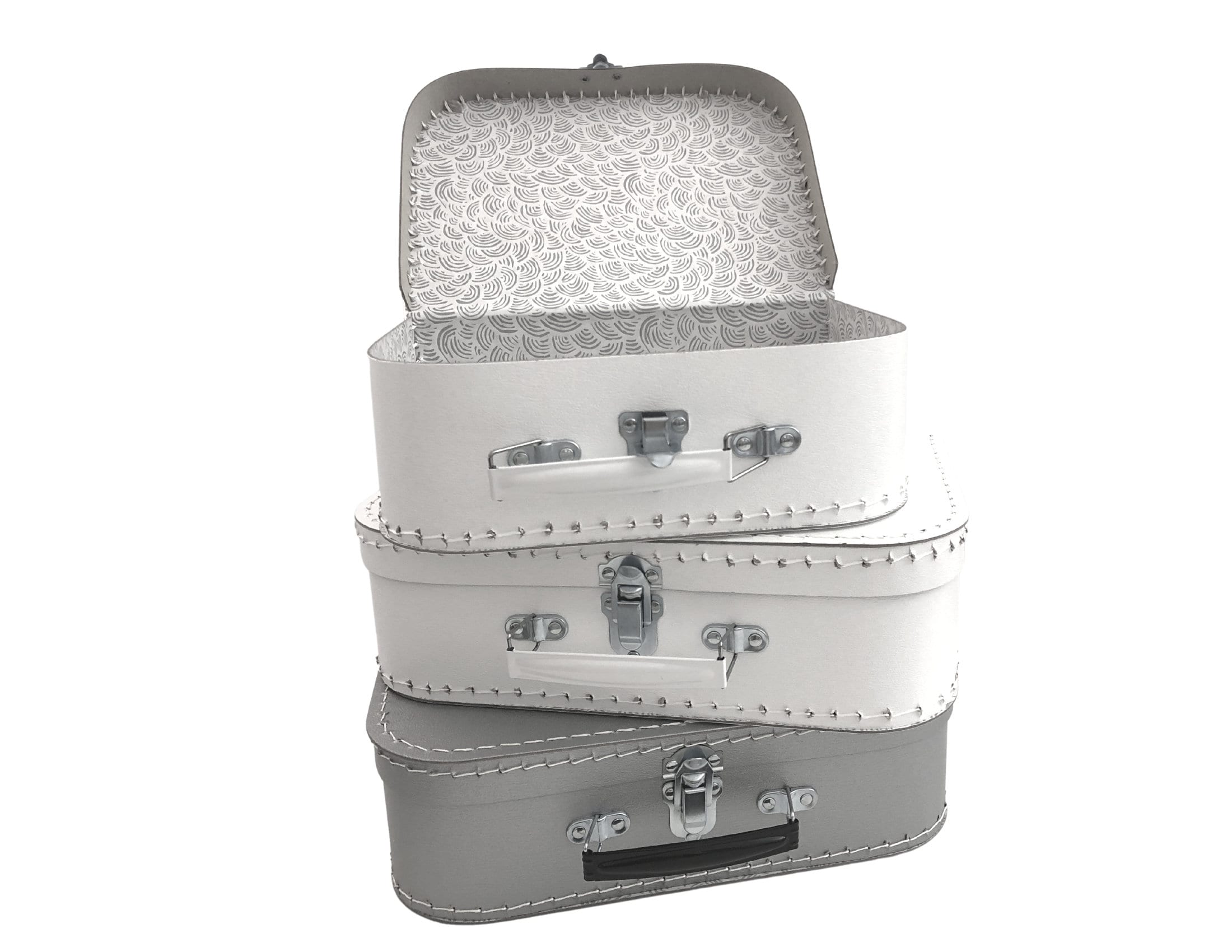 Kleiner weißer Kinderkoffer | Roboter | Pappkoffer für Spielzeug | Geschenk Kindergartenkind Schulkind