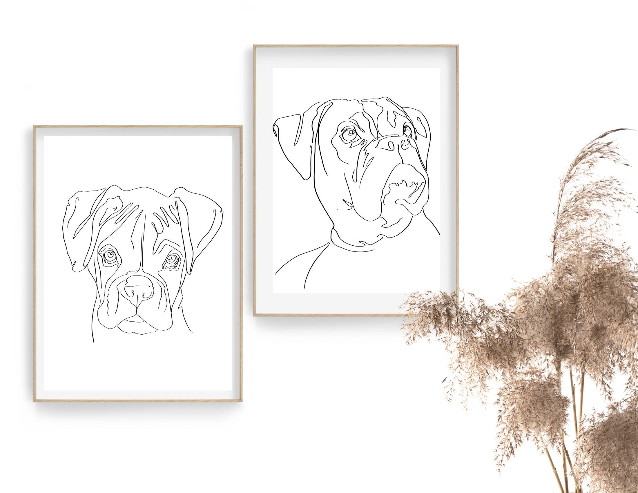 Hunde Portrait | One Line Art | Haustier Portrait | Benutzerdefiniert | Tierportrait Name | Auch als Gutschein