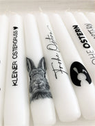 Osterkerzen mit Botschaft | Stabkerzen in schwarz weiß | Ostergrüße Kerzen im 2er- oder 3er-Set - mit Deinen Wunschmotiven