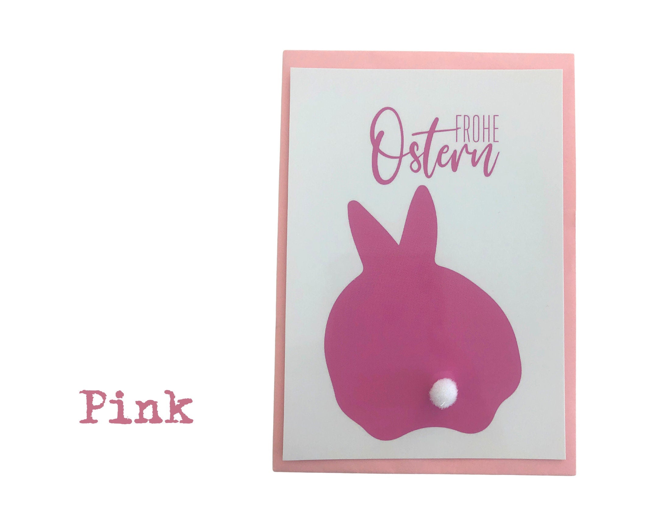 Oster Karten | Ostergruß | Häschen Puschel Filzkugel | Osterhasenkarte im rosa Kuvert