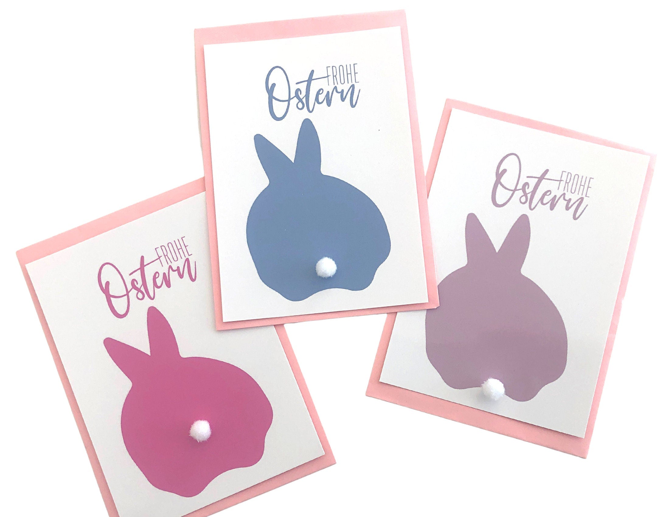 Oster Karten | Ostergruß | Häschen Puschel Filzkugel | Osterhasenkarte im rosa Kuvert