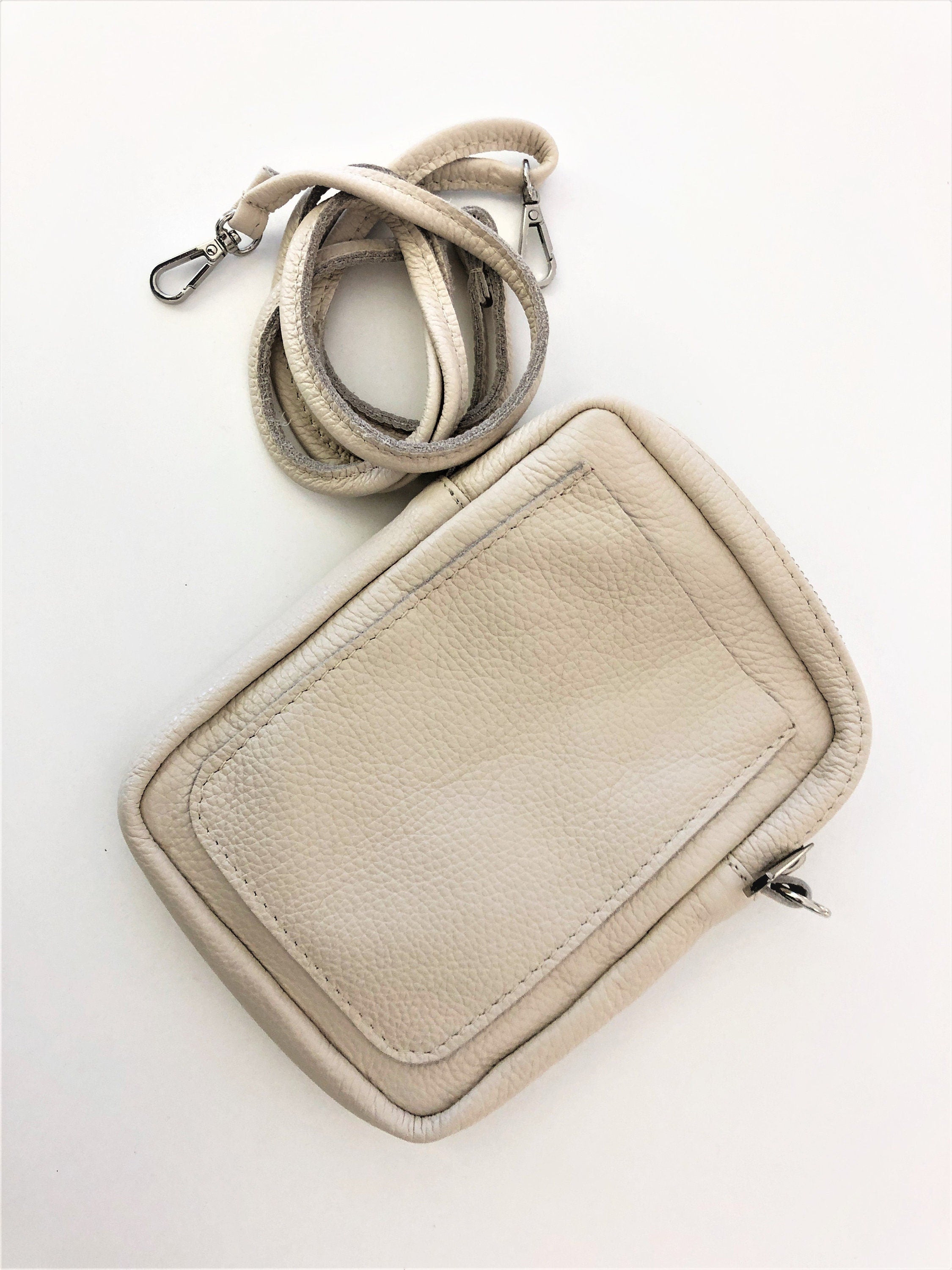 Beige Leder Tasche | Crossbody Bag | Handytasche