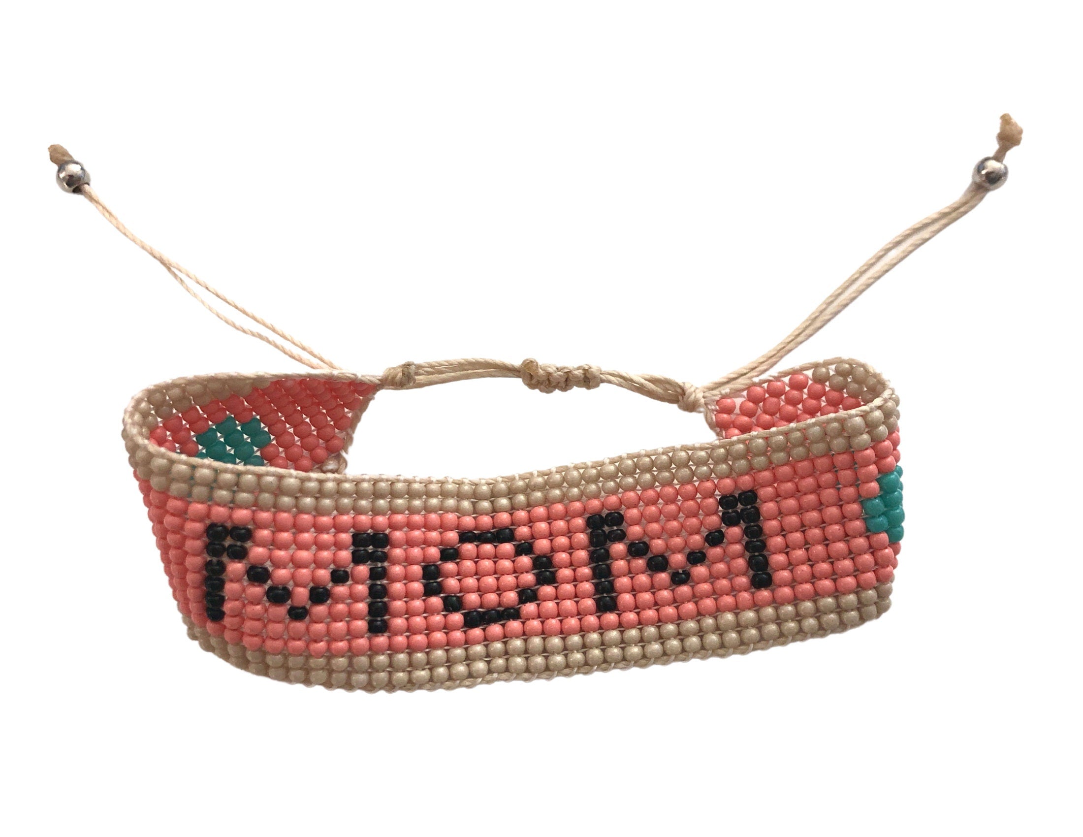 MOM gewebtes Perlenarmband | Ibiza Style | rosa beige schwarz grün | verstellbar | Geschenk Muttertag