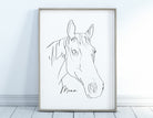 Pferde Portrait nach Foto | One Line Art | Digital Print | Benutzerdefiniertes Bild | gerahmtes Tierportrait | Name | Boho Skandi Stil