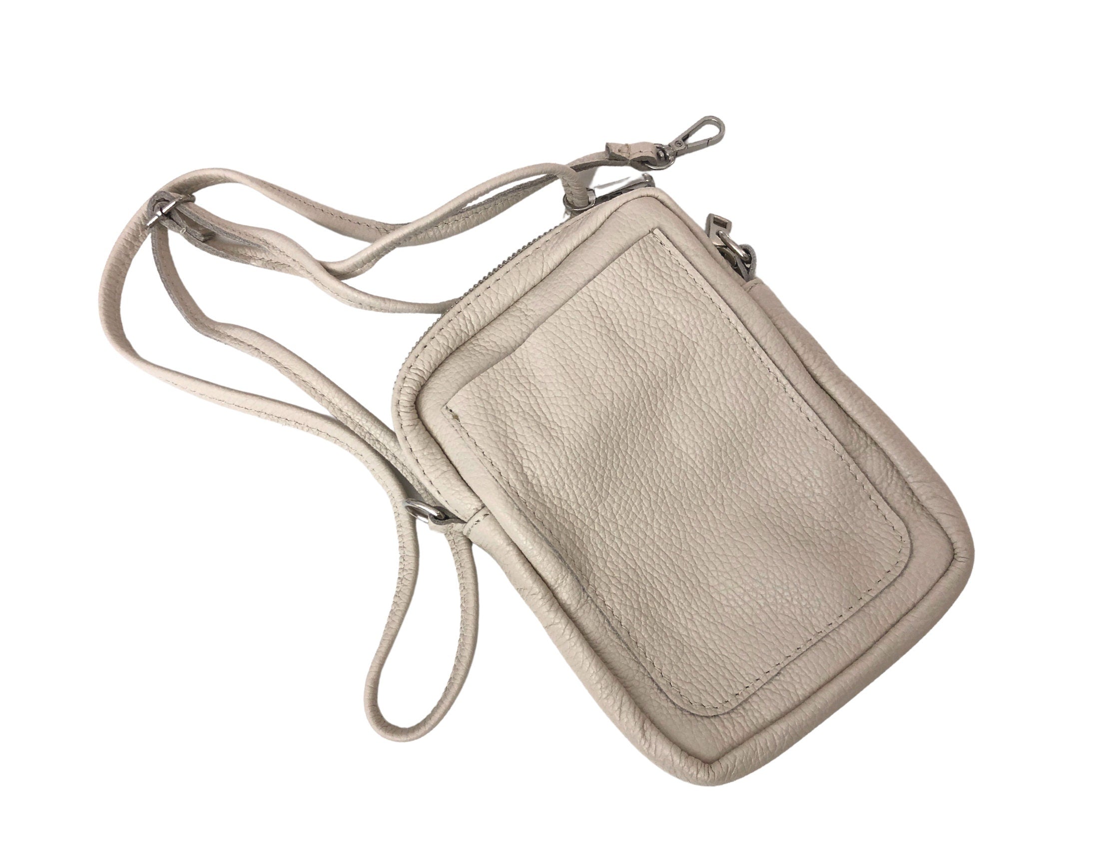 Beige Leder Tasche | Crossbody Bag | Handytasche