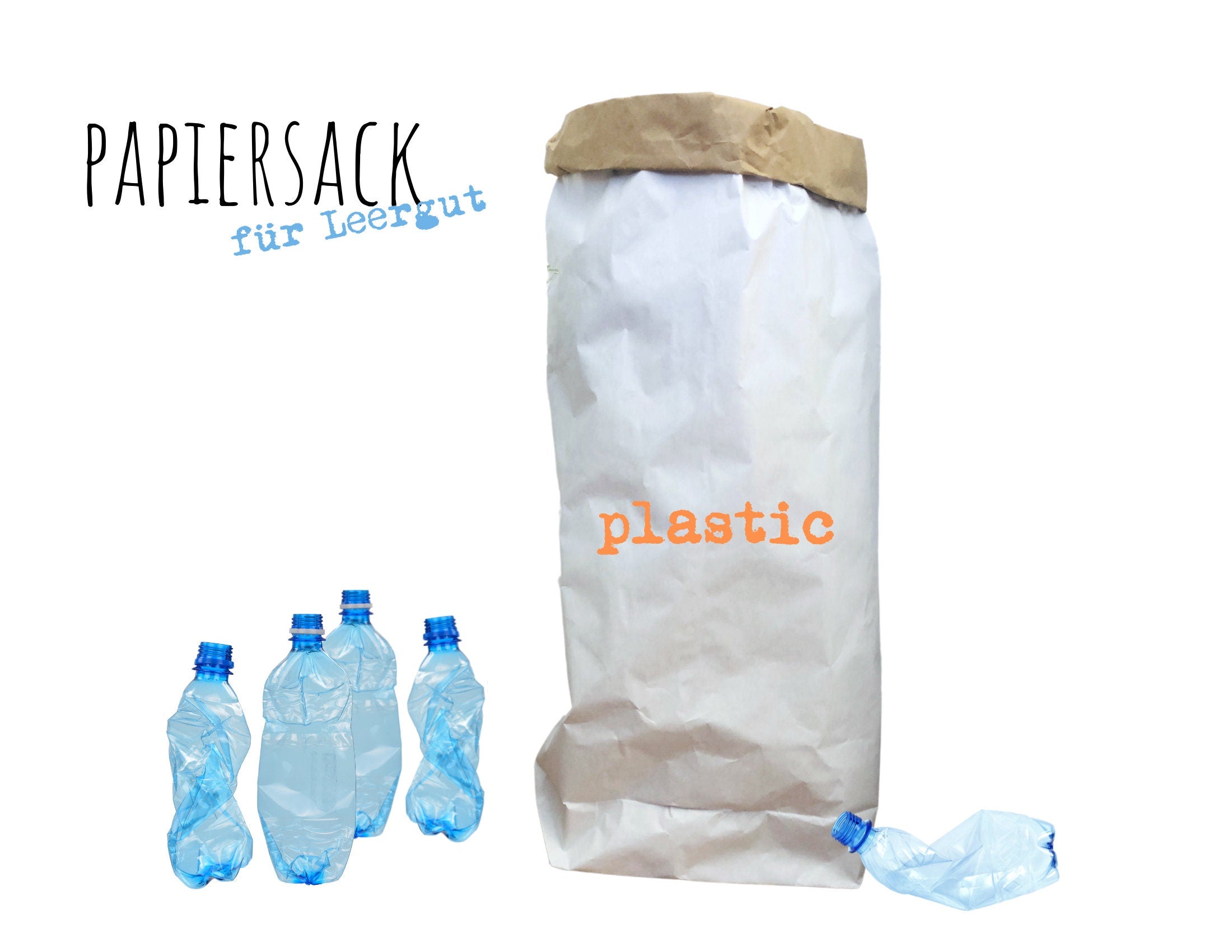 XXL Papiersack aus Kraftpapier | Aufbewahrung Flaschen | Utensilo | Leergut | neon orange | Tüte Sack Beutel