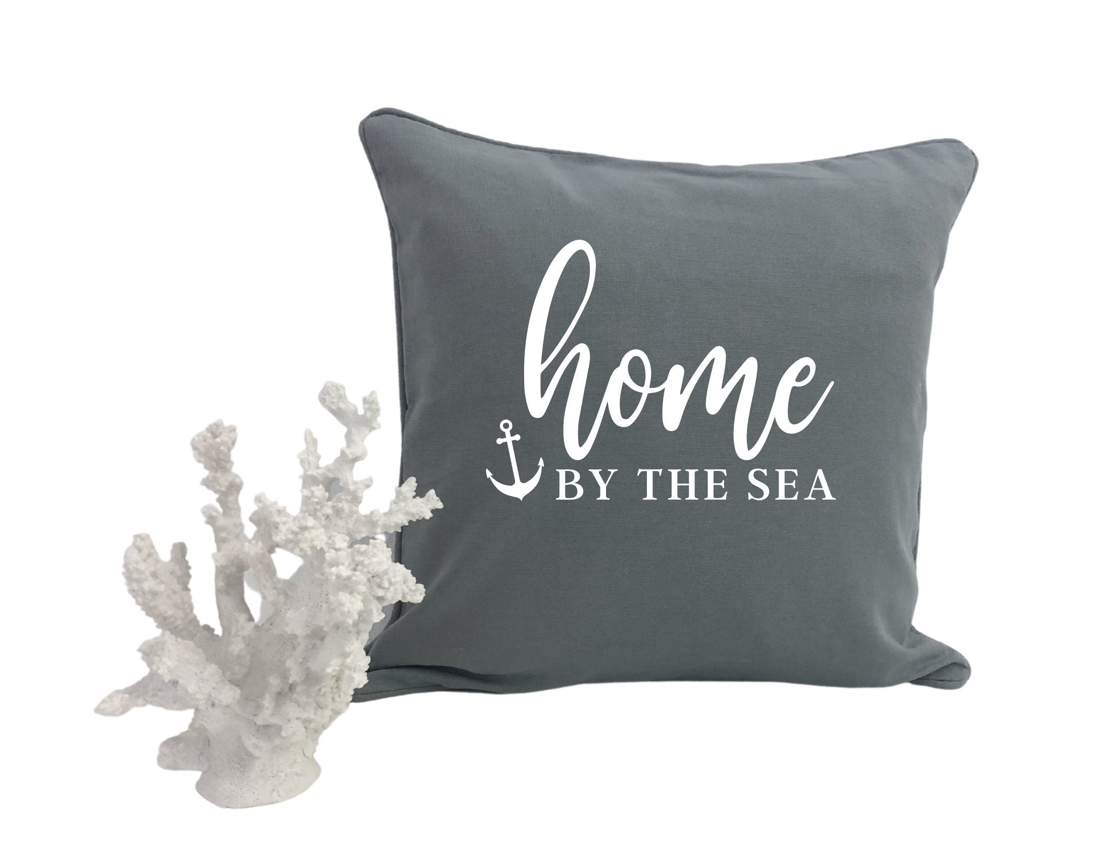 HOME by the sea | Kissen | maritimer Kissenbezug | 40 x40 cm | Baumwolle | Skandi Design | Hygge Boho Deko Kissenhülle