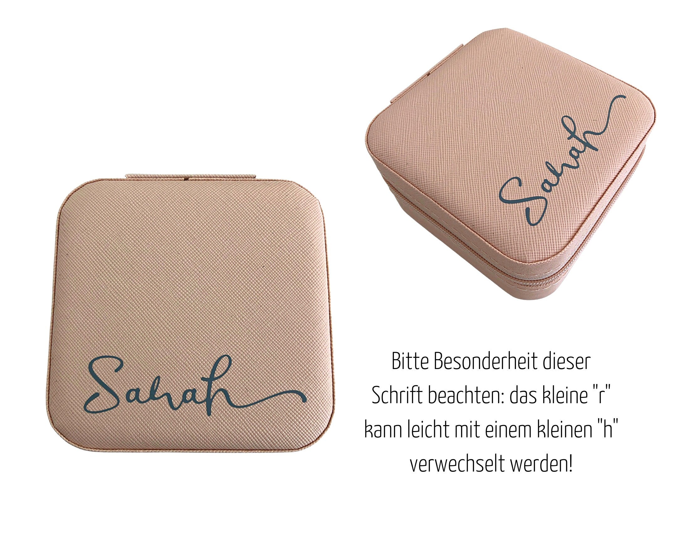 Schmuck-Etui für die Reise | personalisierte Schmuckbox | kleine Schatulle mit Namen | rosa, pink, schwarz, beige