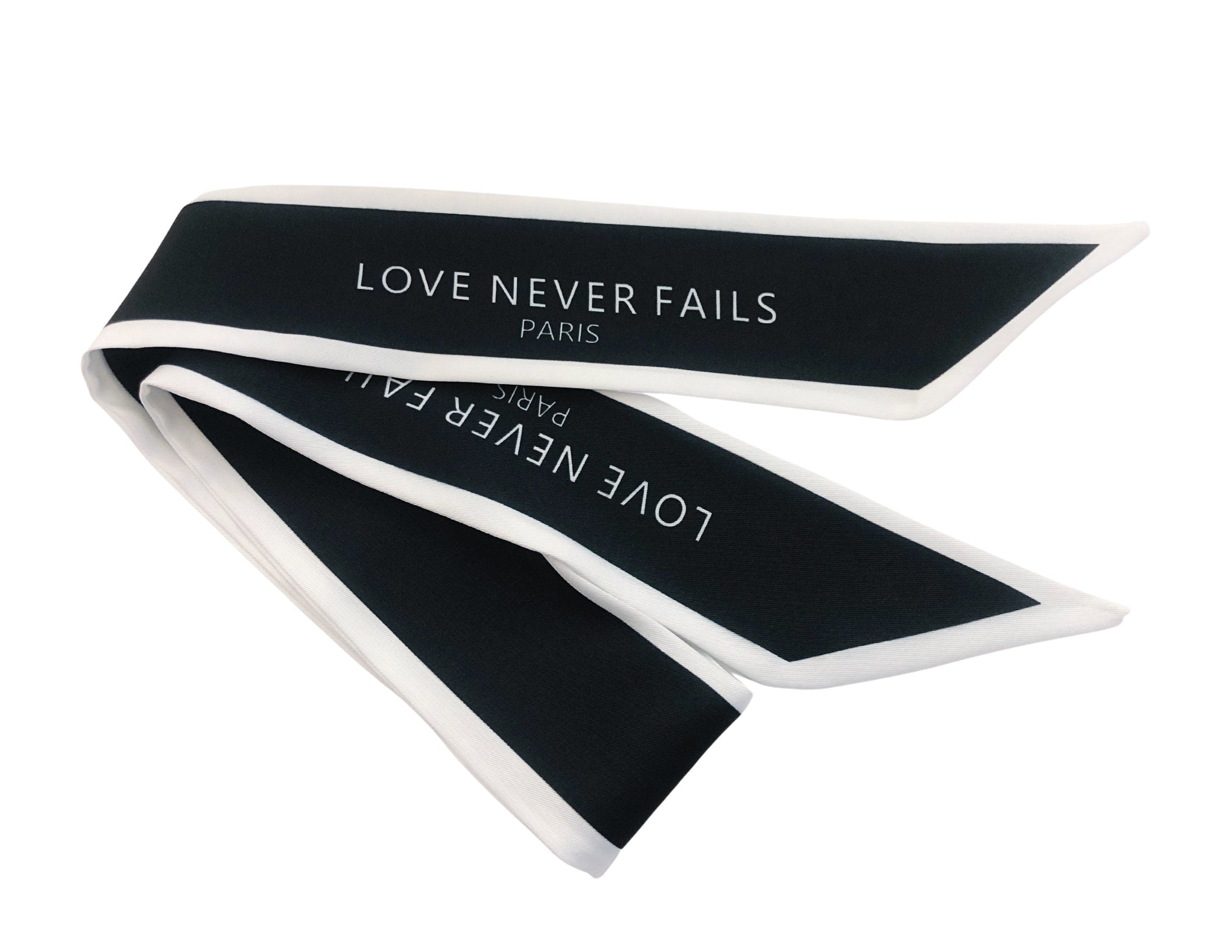 Twilly | Seidiger schmaler Schal | Haarband | Love Never Fails | für Handtasche, als Armband, Haarband, Krawatte, kleines Halstuch
