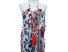Bunter Pareo im Boho-Style | türkis rosa blau | Fransen | Bommel | Leomuster | Blumen | Ibiza Style