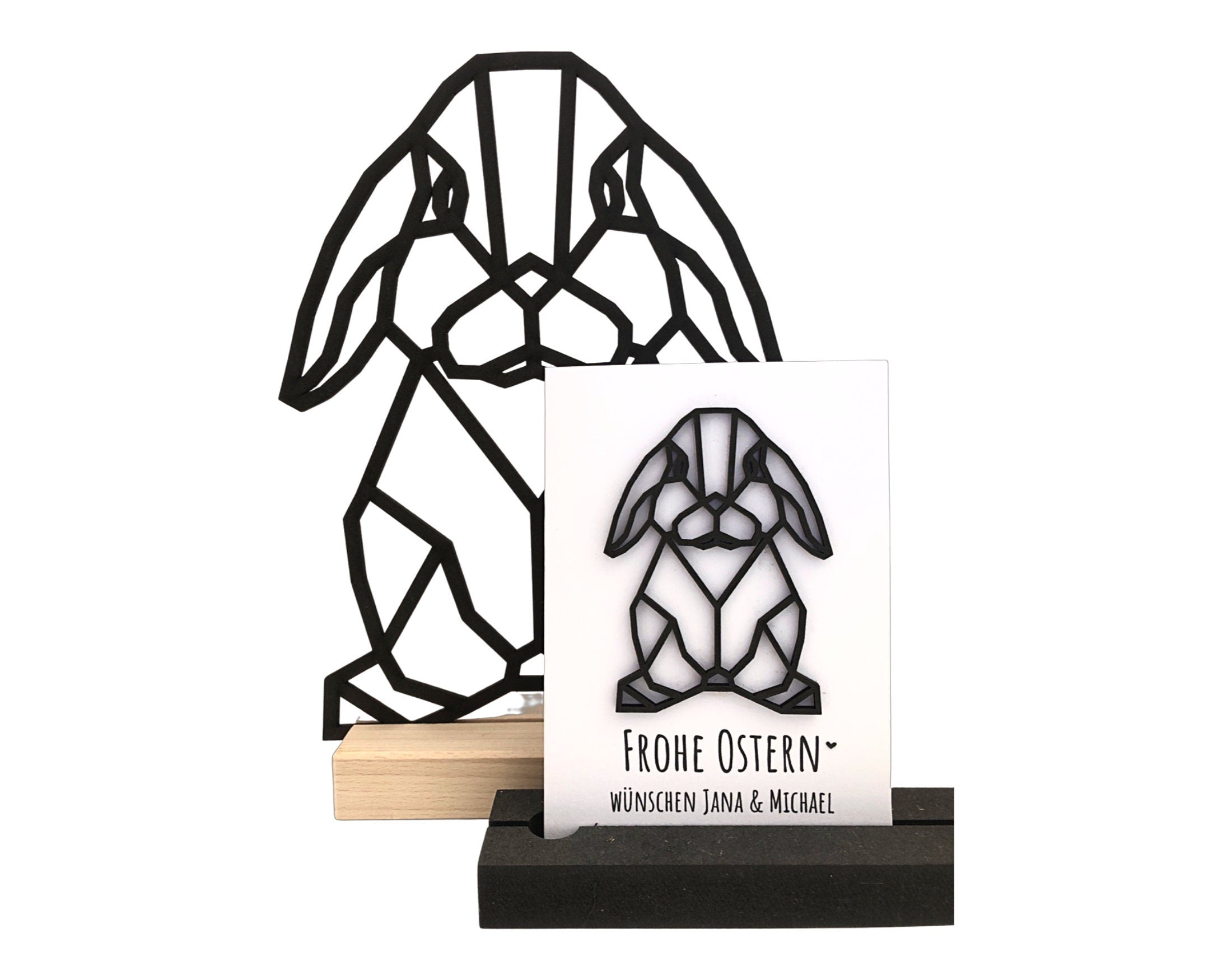 Großer Geometrischer Hase | schwarzes Holz | Ostern | Holztier Dekor Osterhase