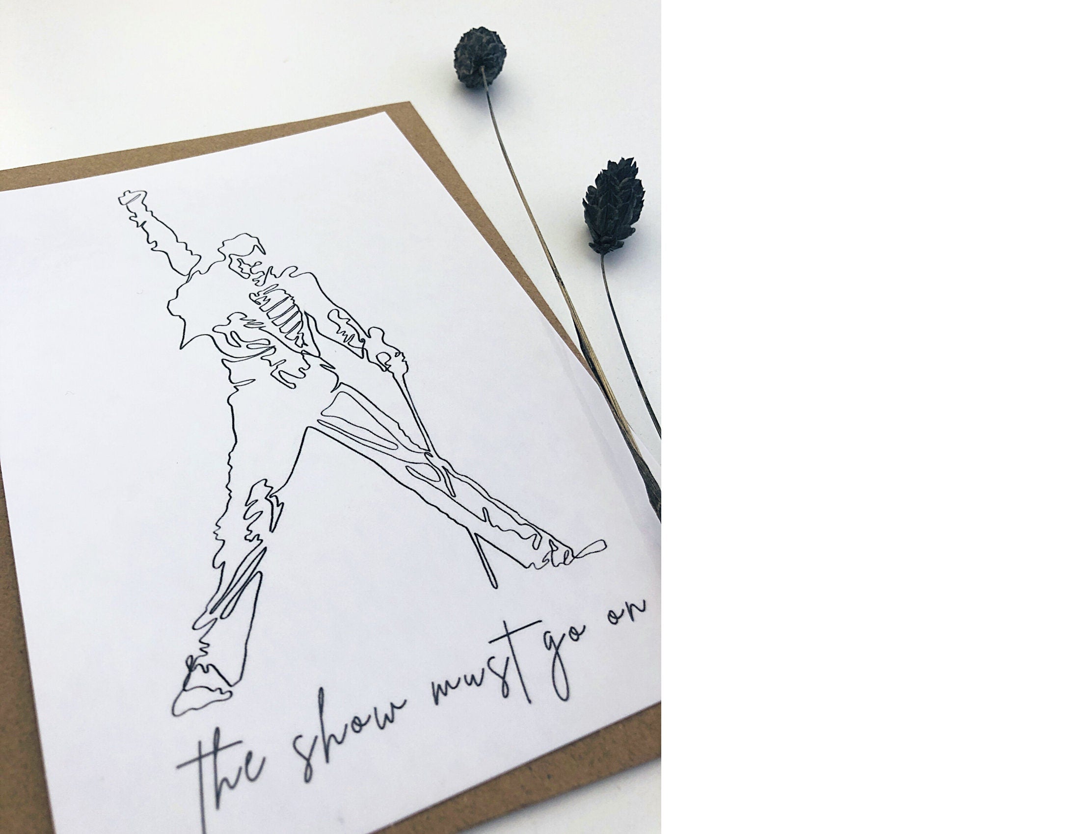 Karte | Freddie Mercury | The Show must go on | One Line Art | A6 | Kraftpapierumschlag