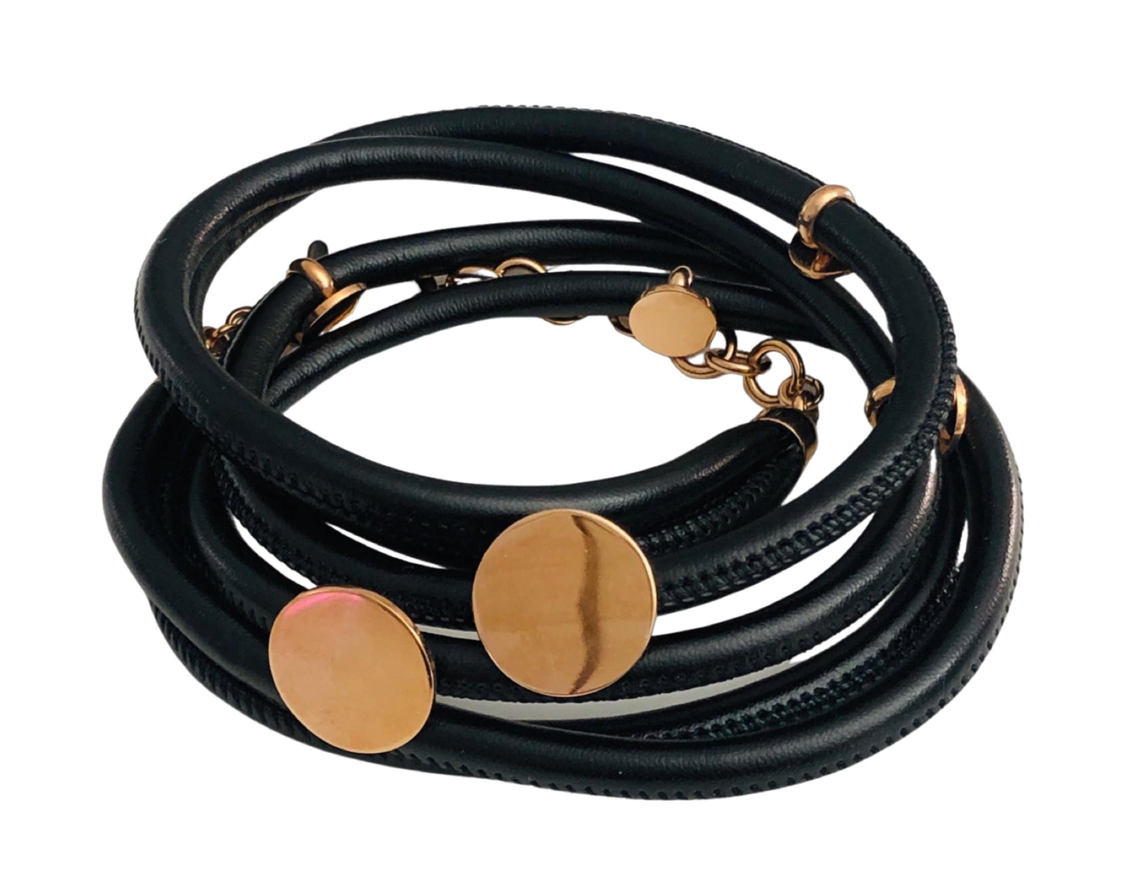 Edles Wickel Armband aus Leder | Anhänger roségold | in beige, grau oder schwarz