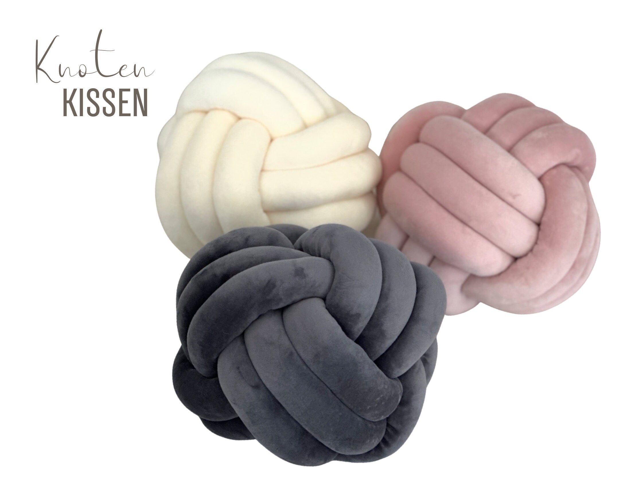 Kissen | Knotenkissen | Samt | grau beige rosa