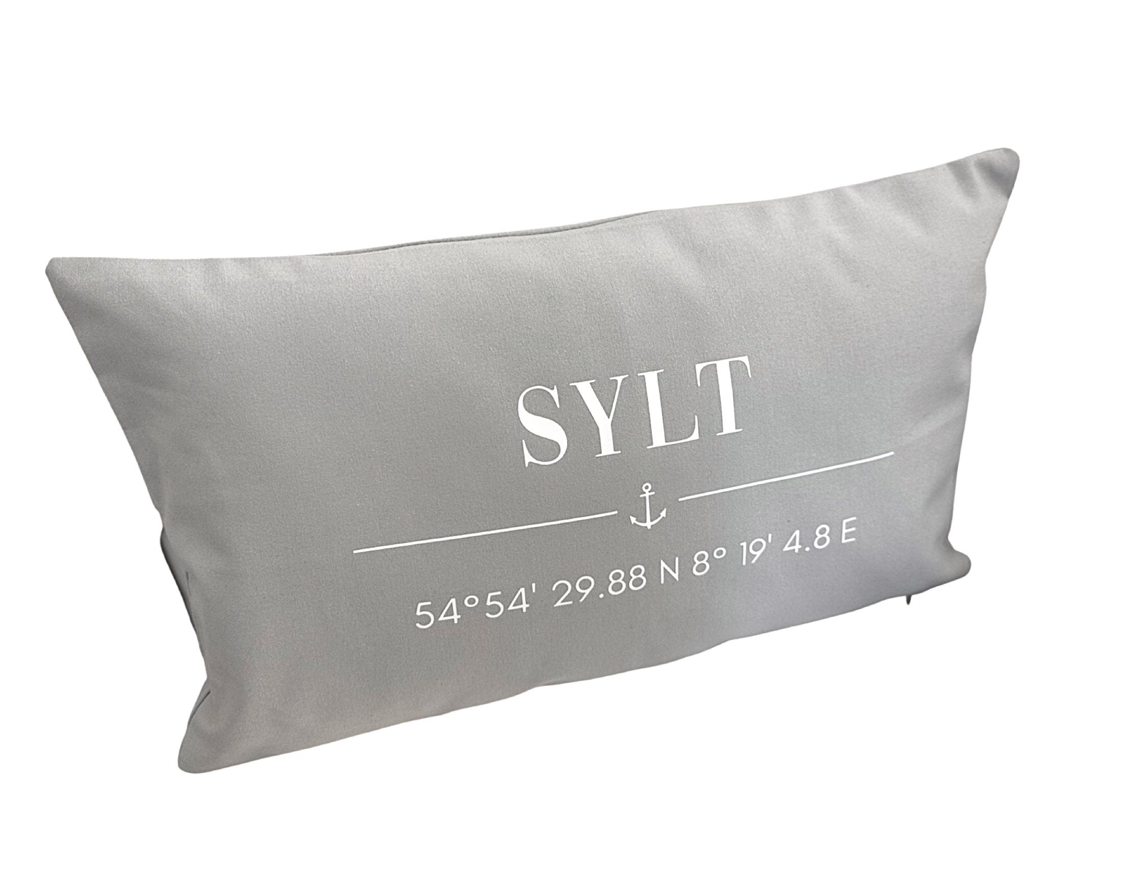 Kissen | Sylt | Kissenbezug 30 x 50 cm | Baumwolle | Koordinaten | Anker | maritim | grau schwarz beige