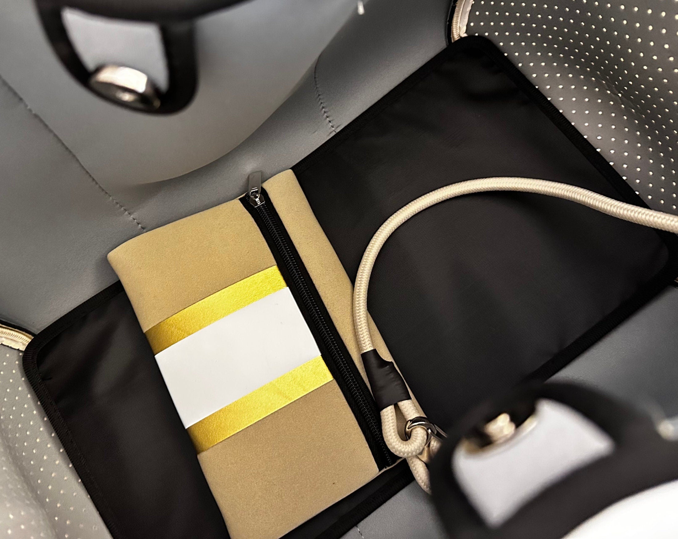 Neopren Tasche | Strandtasche | beige weiß gold | Streifen